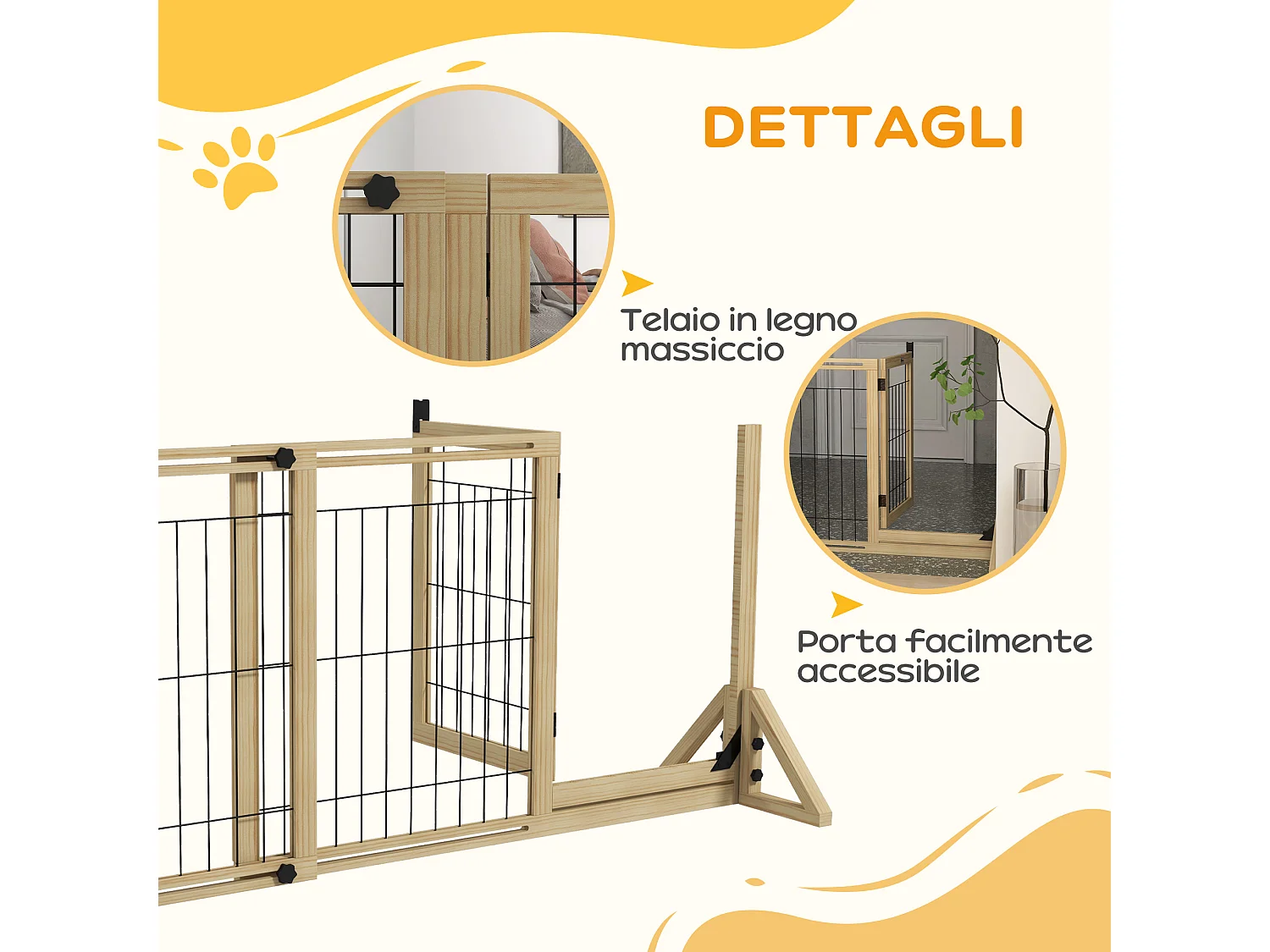 Cancellino per cani estensibile con porta 112-159x70 cm in legno