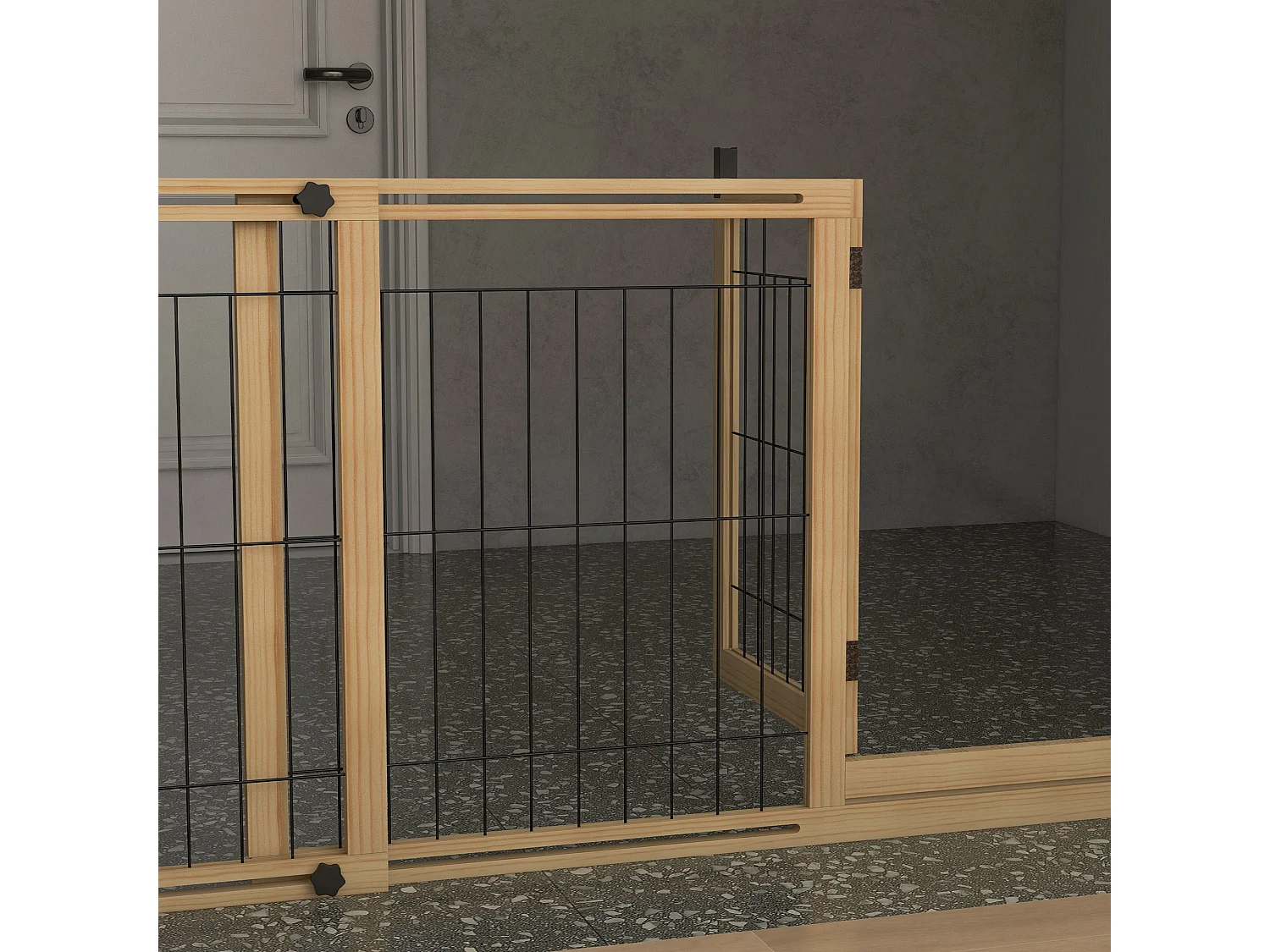 Cancellino per cani estensibile con porta 112-159x70 cm in legno