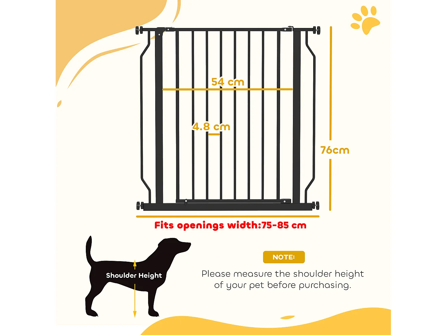 Cancelletto per cani estensibile 75-85x76 cm in acciaio e abs nero