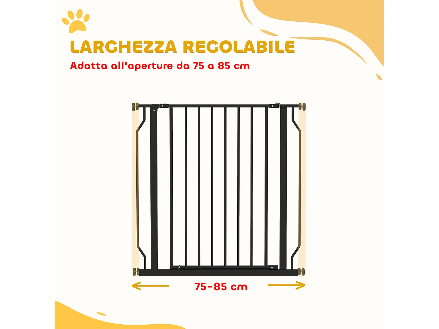 Cancelletto per cani estensibile 75-85x76 cm in acciaio e abs nero