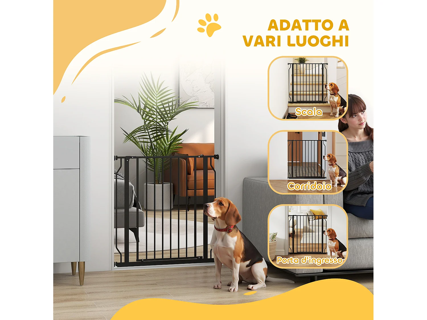 Cancelletto per cani estensibile 75-85x76 cm in acciaio e abs nero