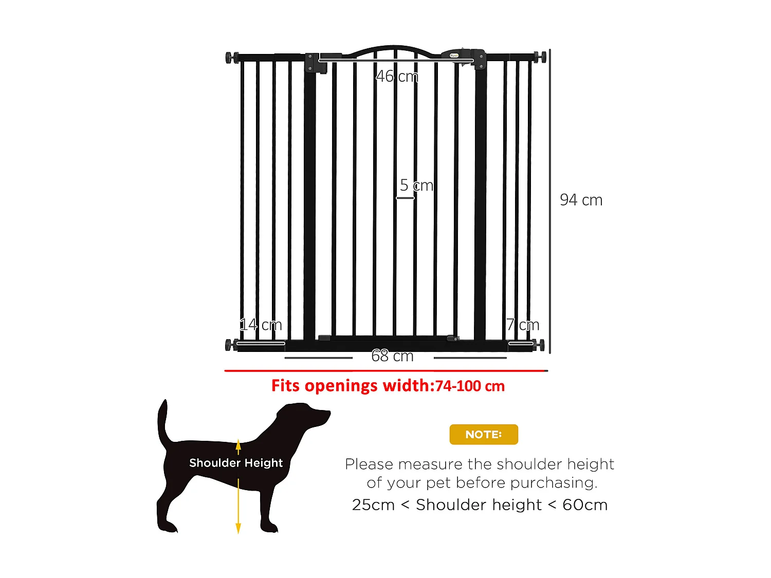 Cancellino per cani estensibile 74-100x94cm in metallo e plastica nero