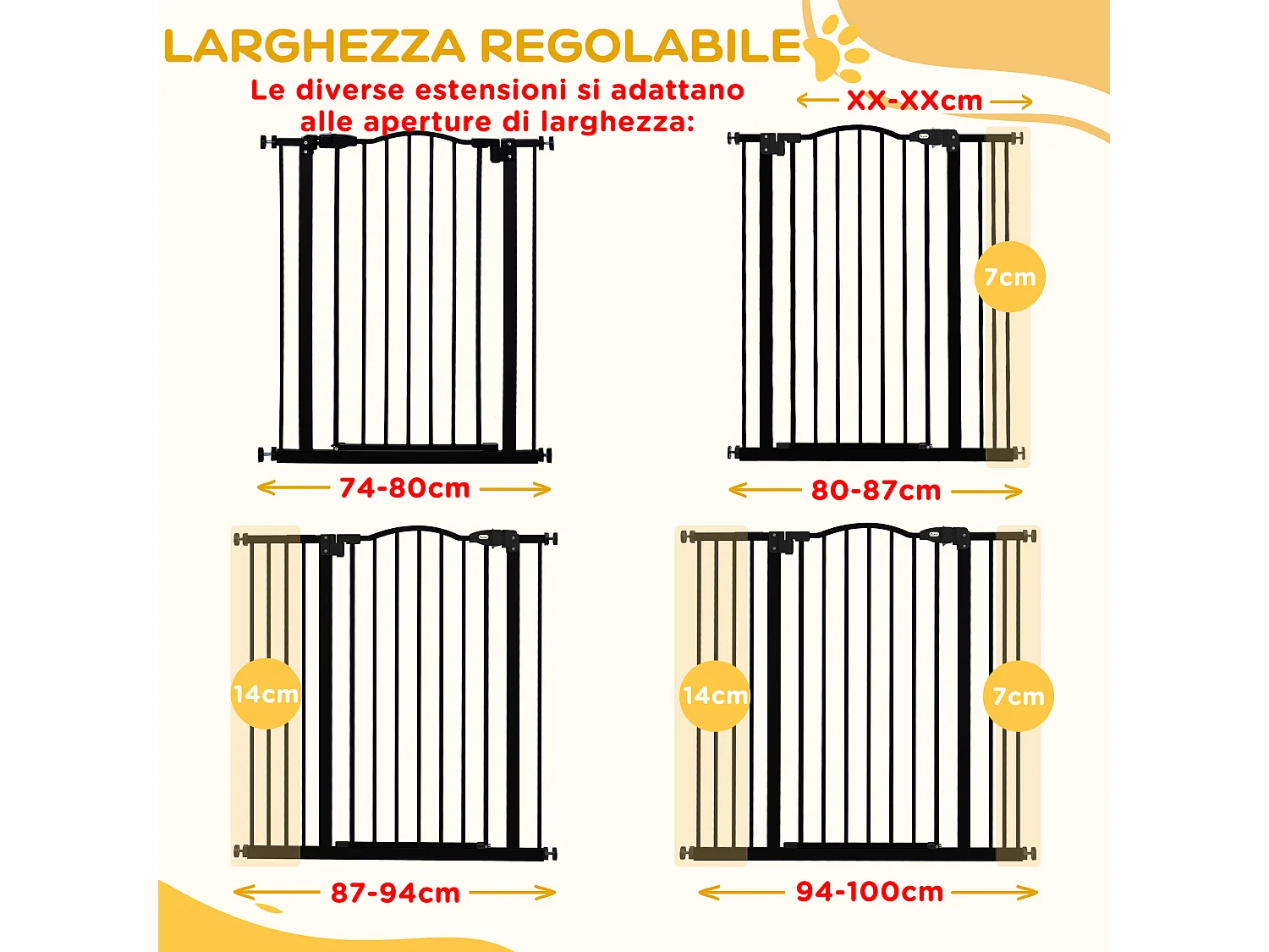 Cancellino per cani estensibile 74-100x94cm in metallo e plastica nero