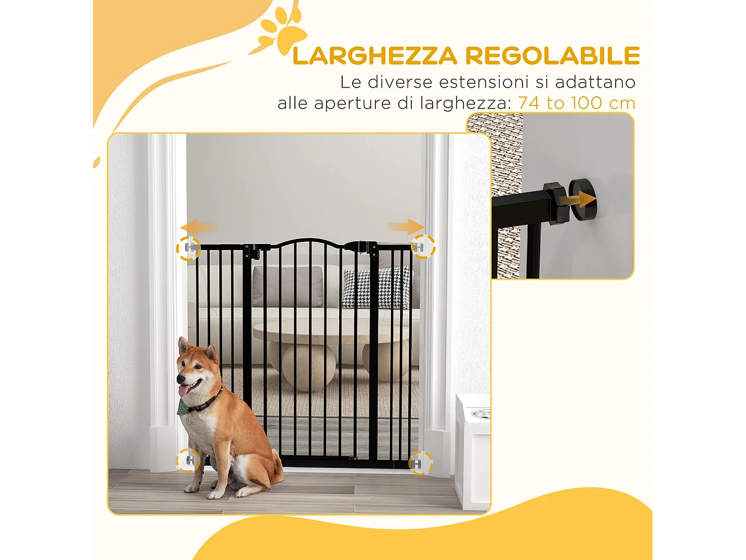 Cancellino per cani estensibile 74-100x94cm in metallo e plastica nero
