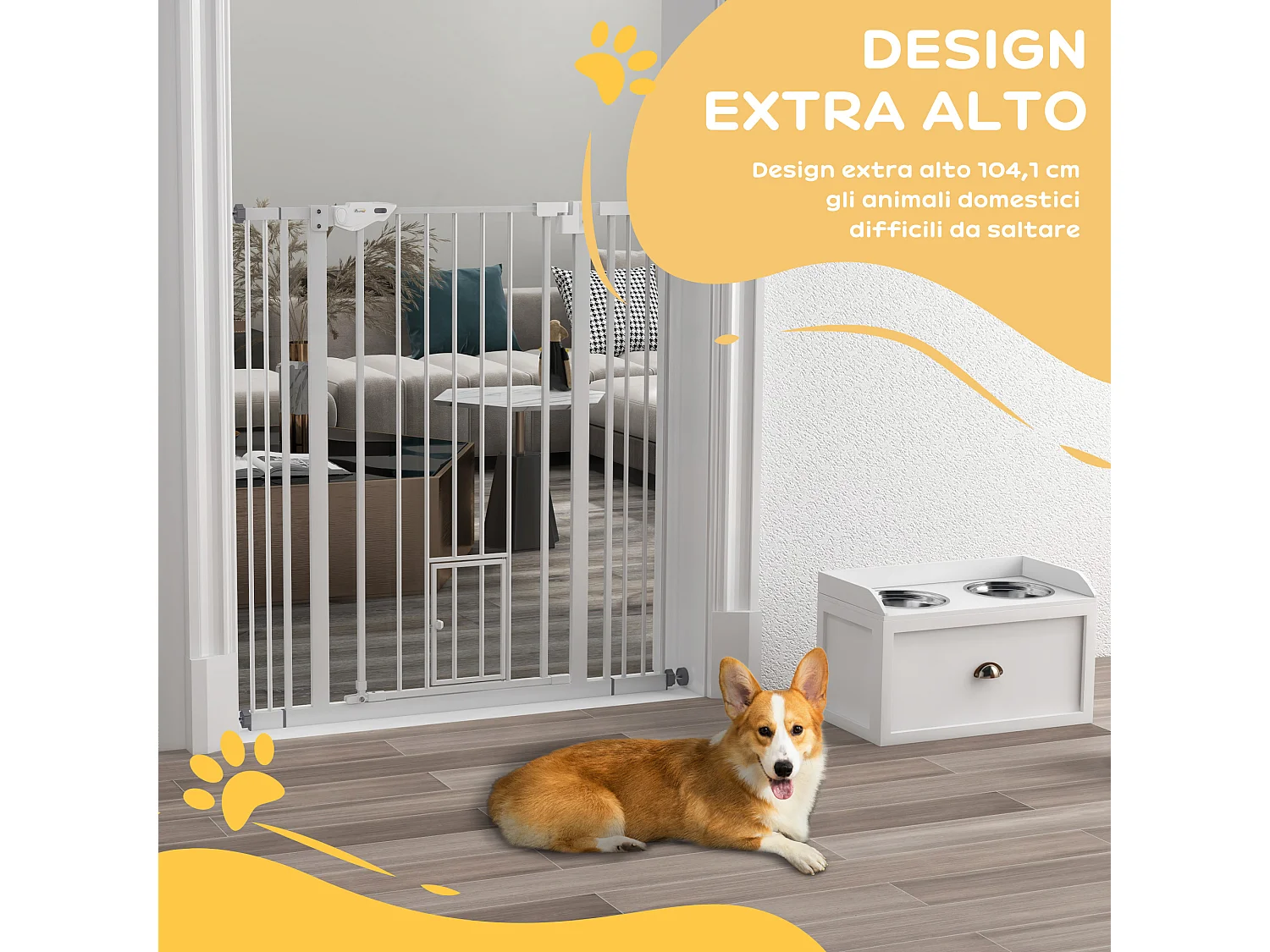Cancellino per cani con chiusura automatica alto 104cm bianco