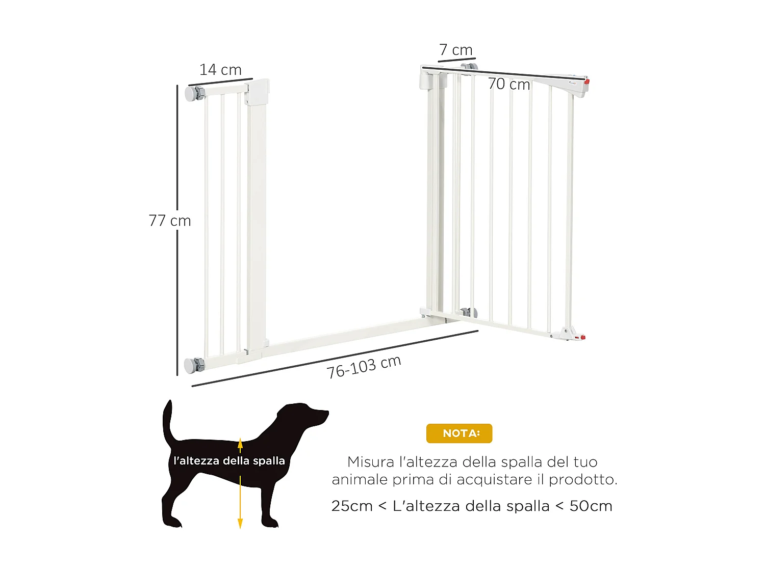 Cancelletto per cani con chiusura automatica 76-103x4.2x77 cm bianco