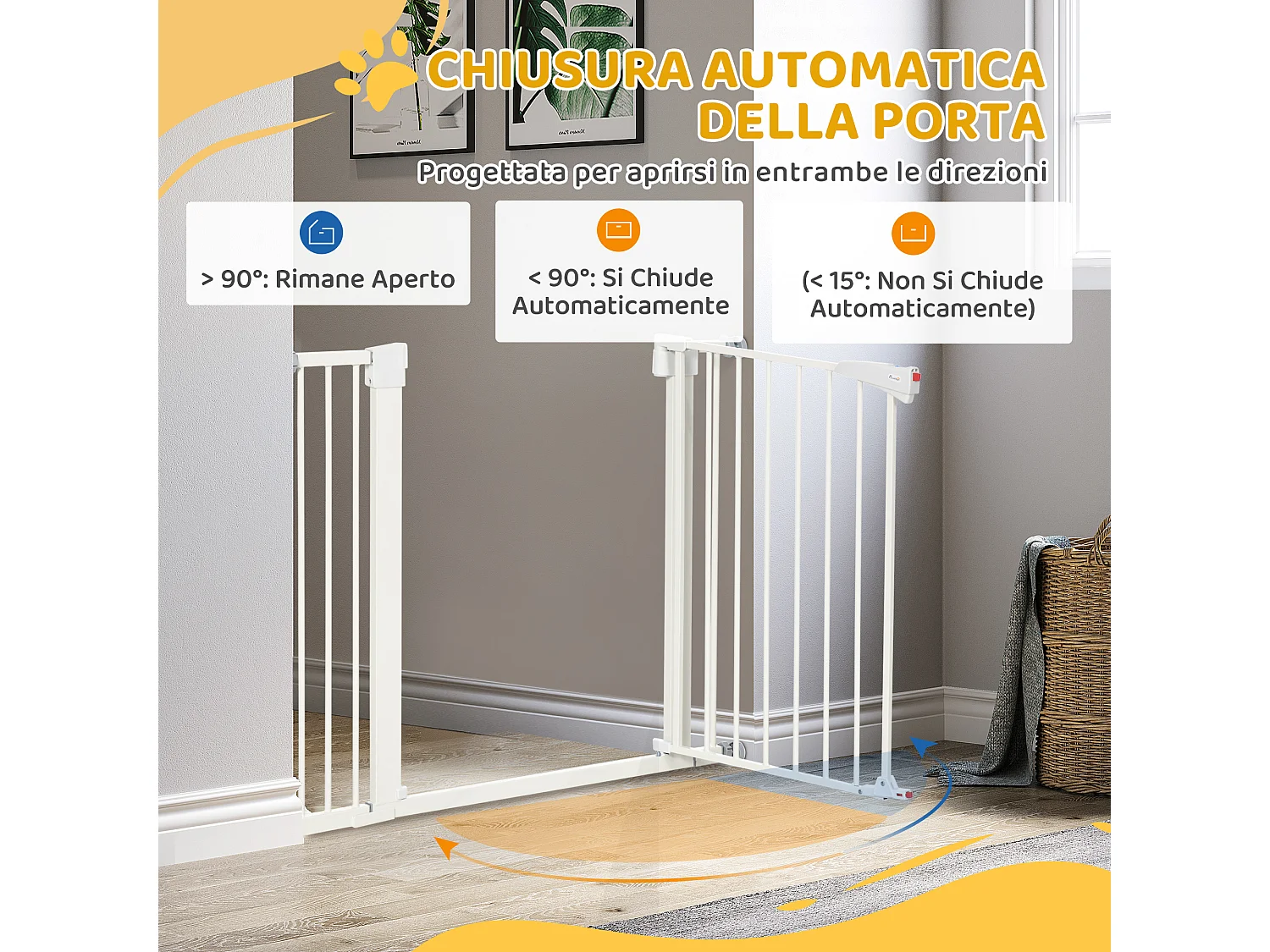 Cancelletto per cani con chiusura automatica 76-103x4.2x77 cm bianco