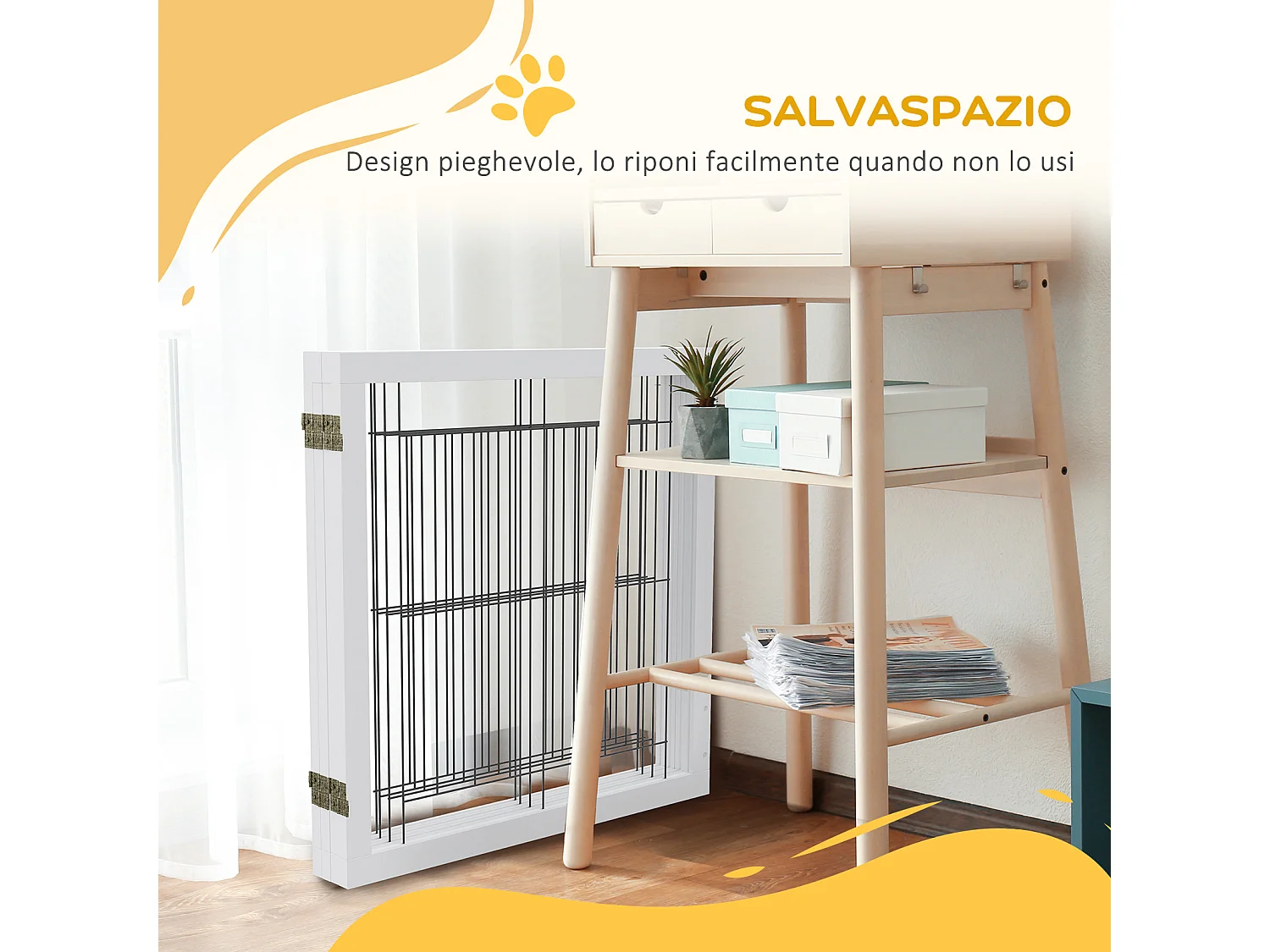 Cancellino di sicurezza pieghevole a 4 pannelli 280x70cm bianco