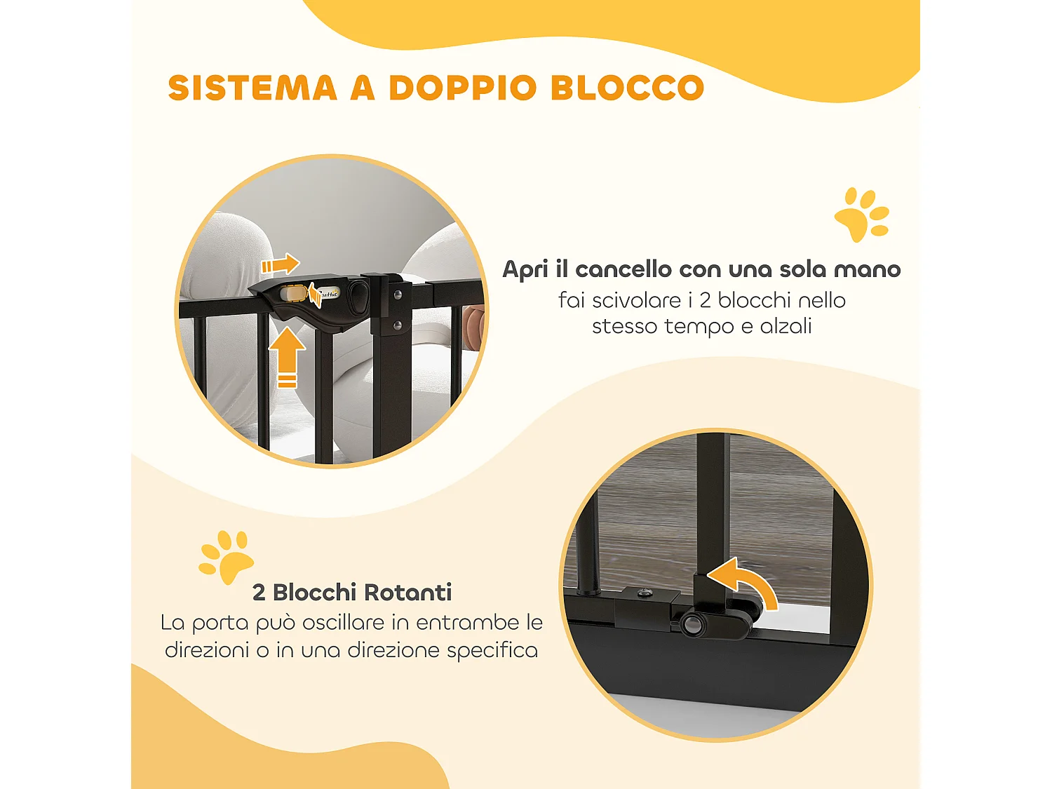 Cancellino per cani con larghezza regolabile chiusura automatica nero