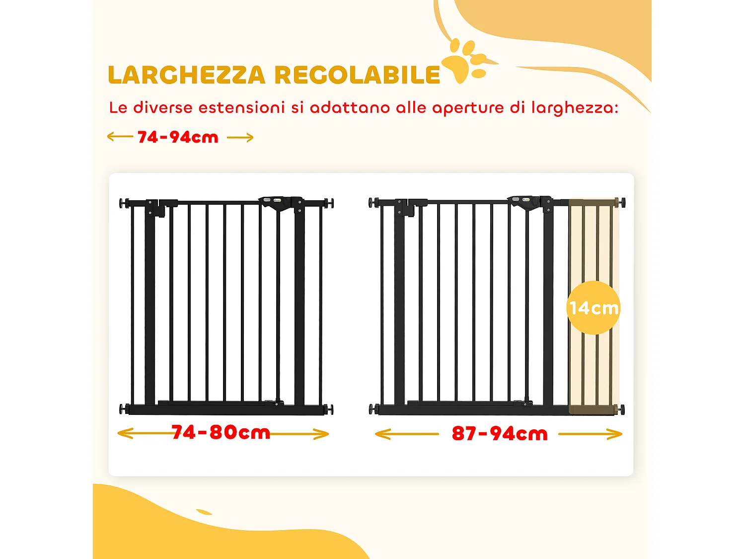 Cancellino per cani con larghezza regolabile chiusura automatica nero
