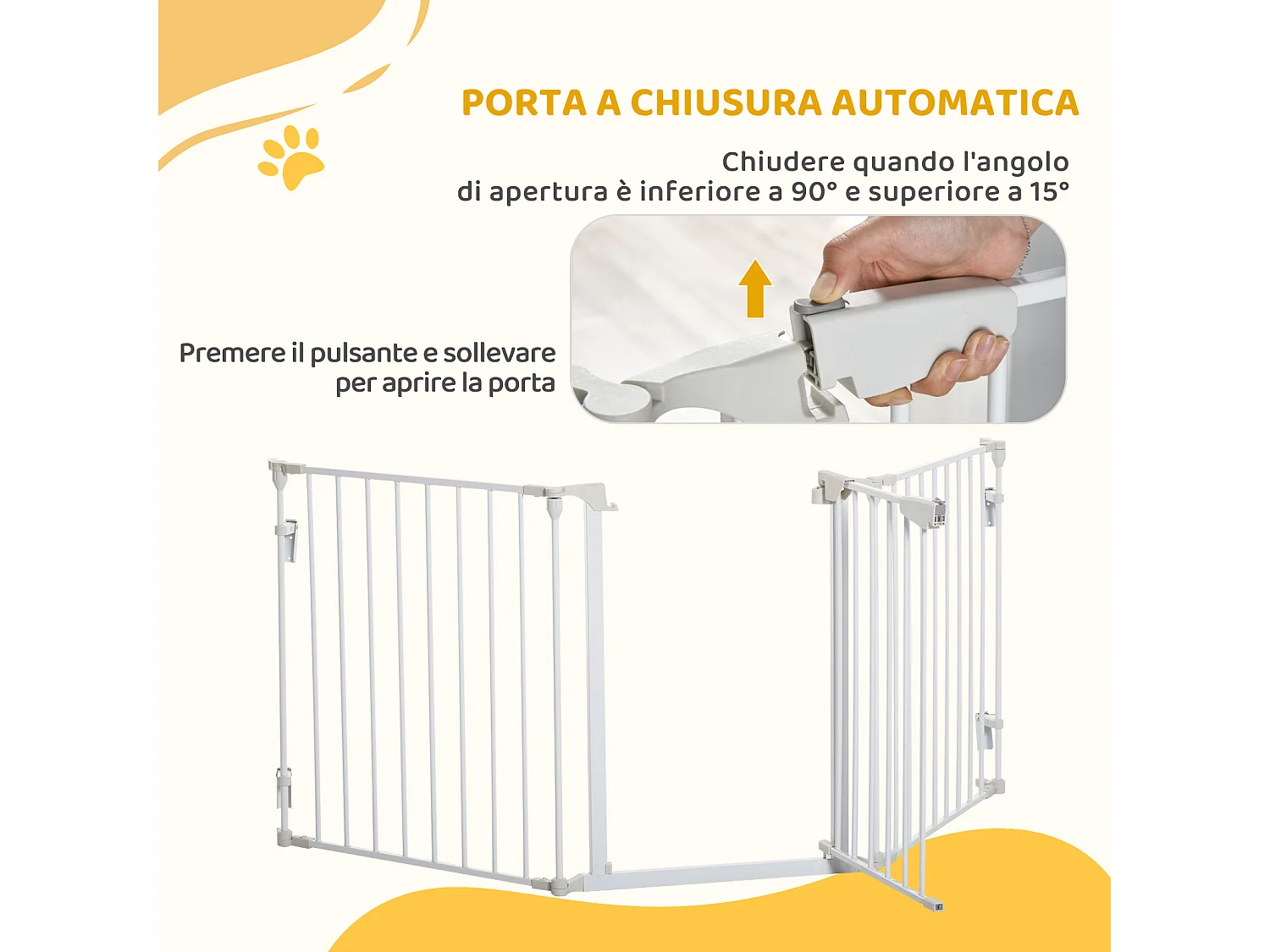 Cancellino per cani pieghevole e modulabile a 3 pannelli bianco