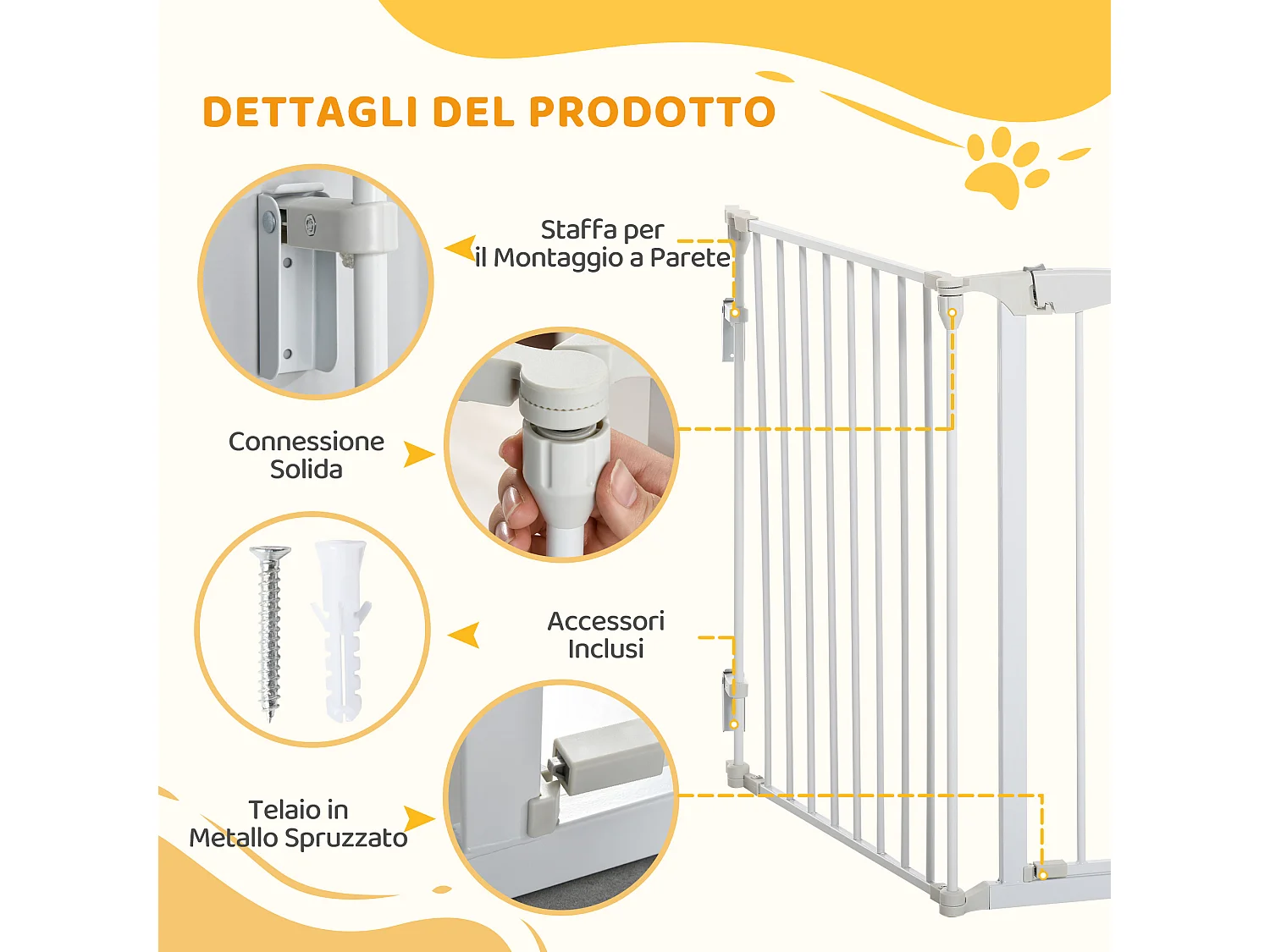 Cancellino per cani pieghevole e modulabile a 3 pannelli bianco