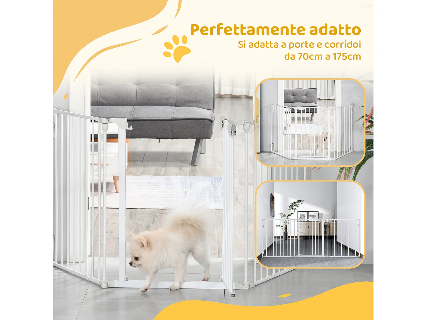 Cancellino per cani pieghevole e modulabile a 3 pannelli bianco