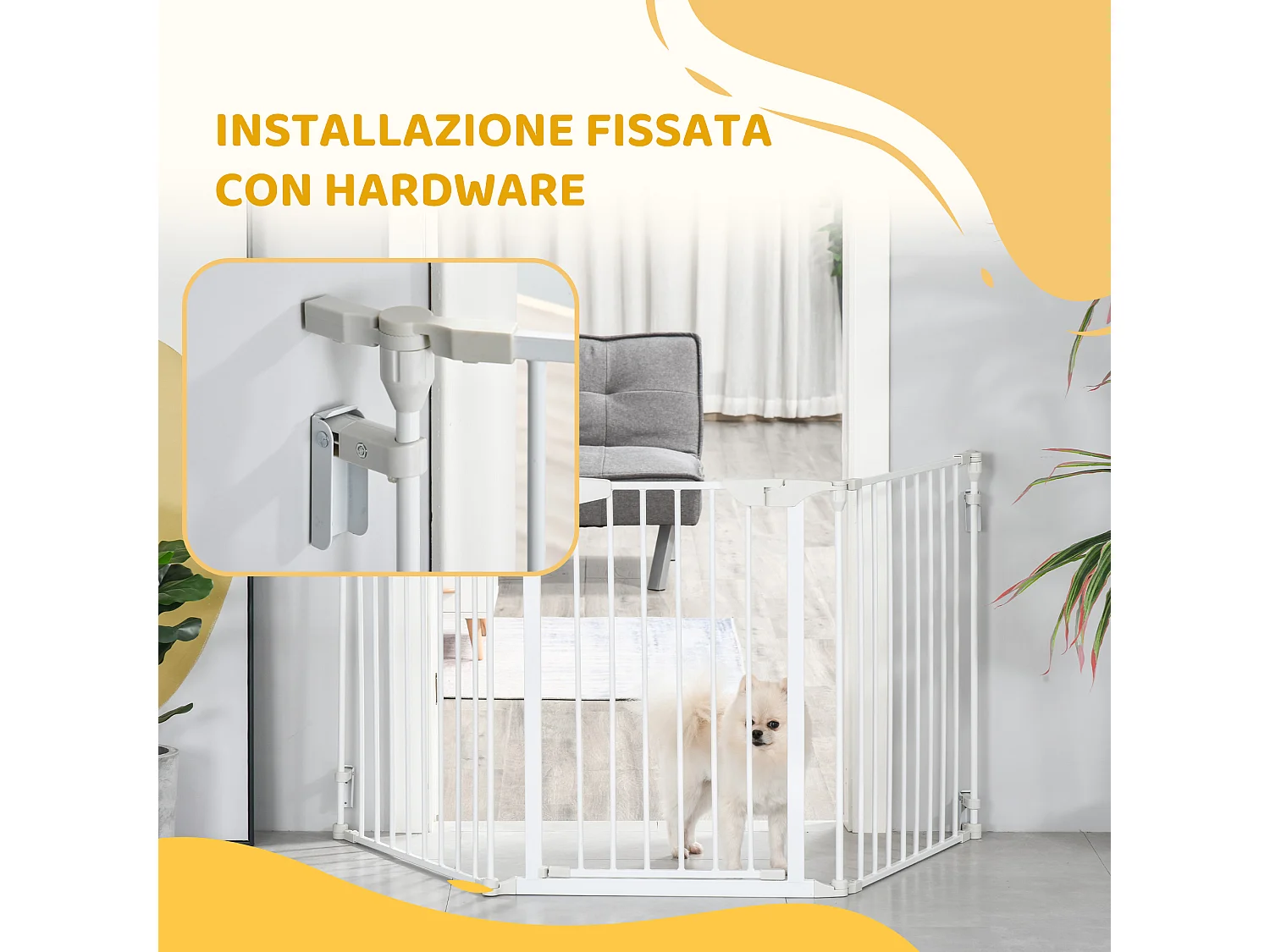 Cancellino per cani pieghevole e modulabile a 3 pannelli bianco