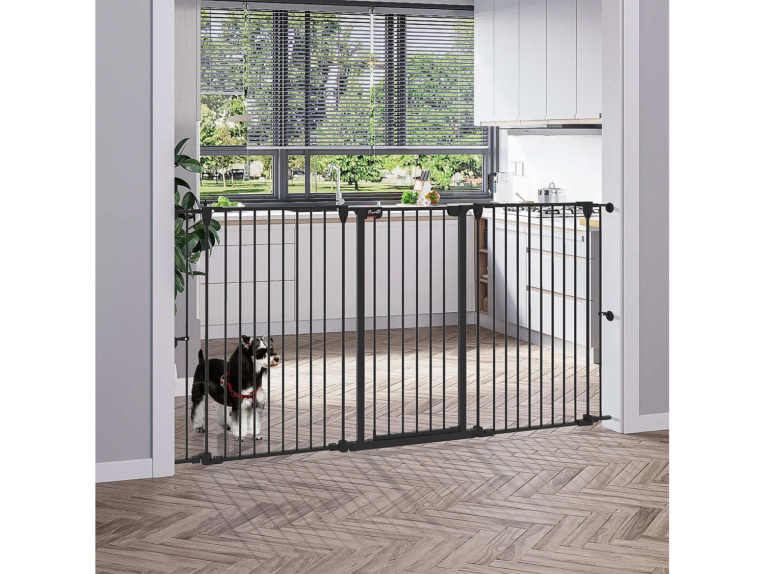 Cancelletto per cani a 3 pannelli con doppio blocco 206x90 cm nero