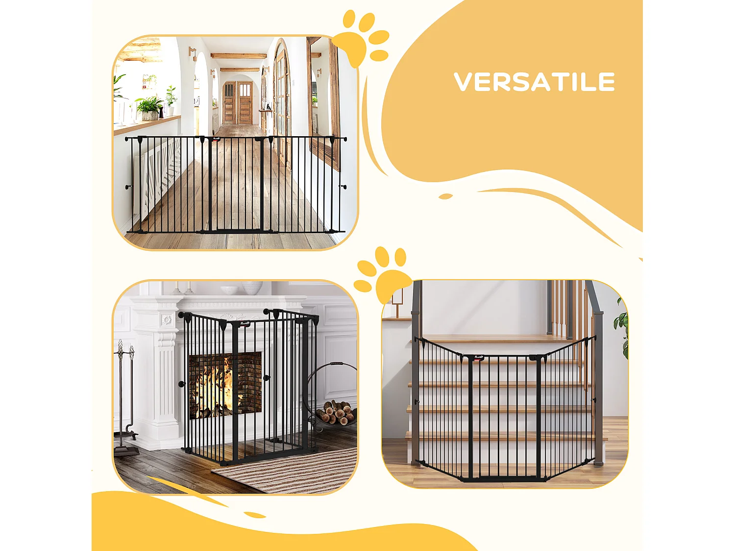 Cancelletto per cani a 3 pannelli con doppio blocco 206x90 cm nero