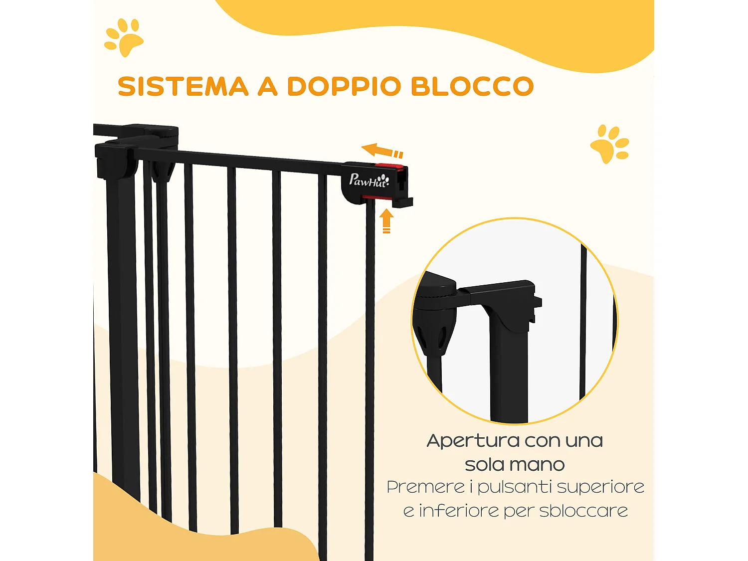 Cancelletto per cani a 3 pannelli con doppio blocco 206x90 cm nero