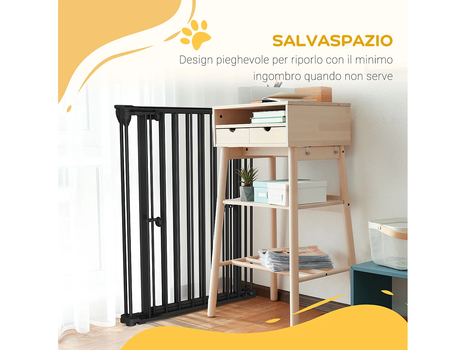 Cancelletto per cani a 3 pannelli con doppio blocco 206x90 cm nero