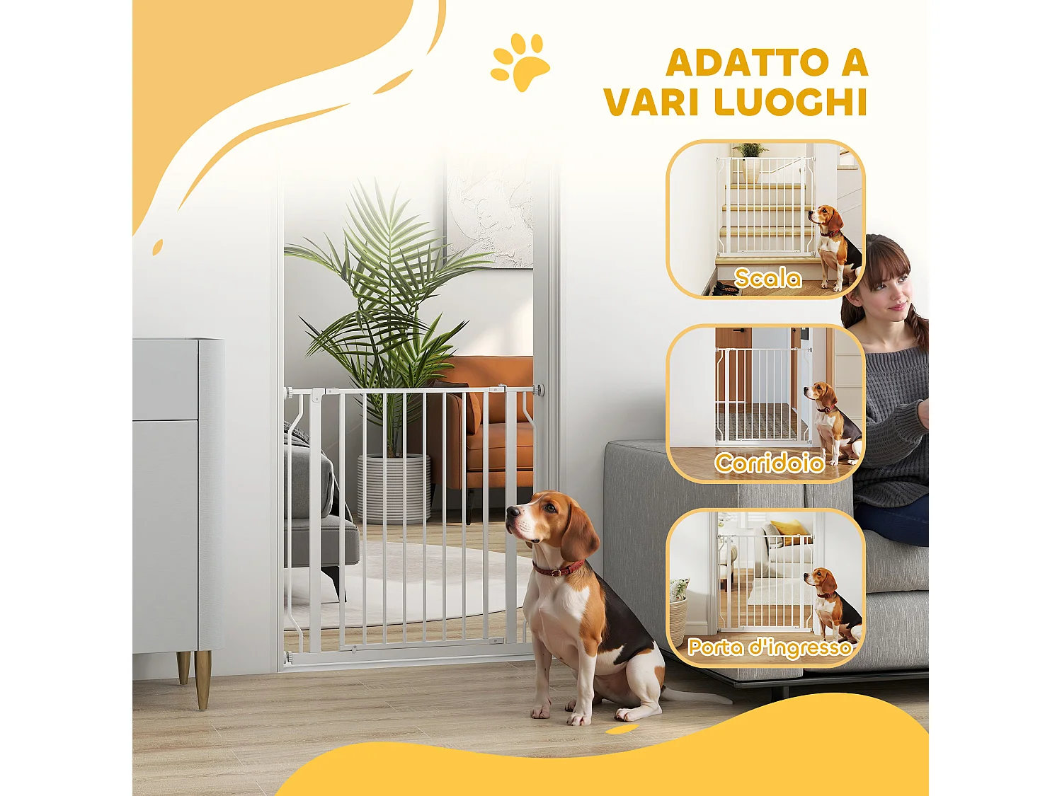 Cancelletto per cani a larghezza regolabile 76x75-85 cm bianco