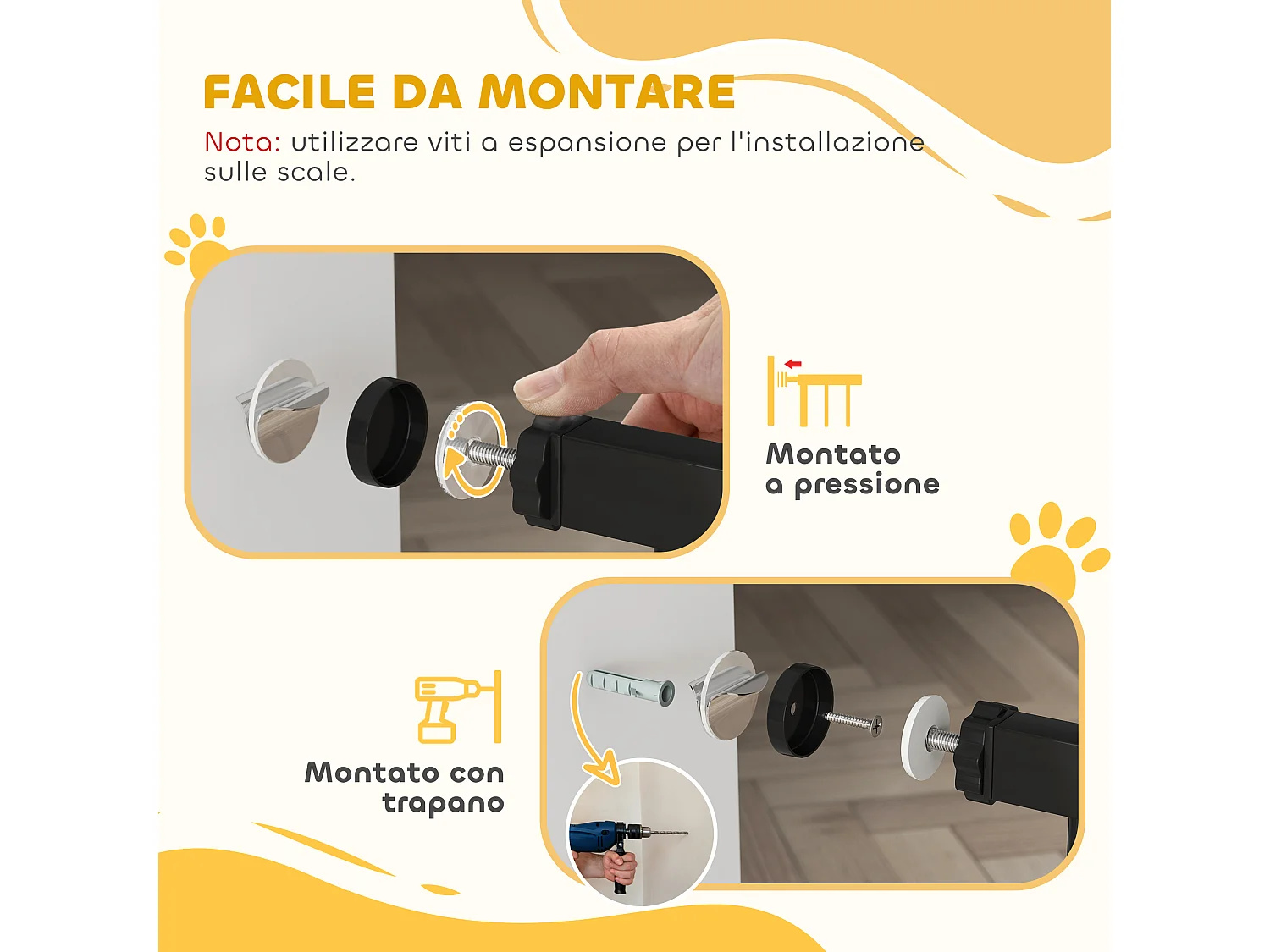 Cancelletto di sicurezza per cani estensibile in acciaio e abs nero
