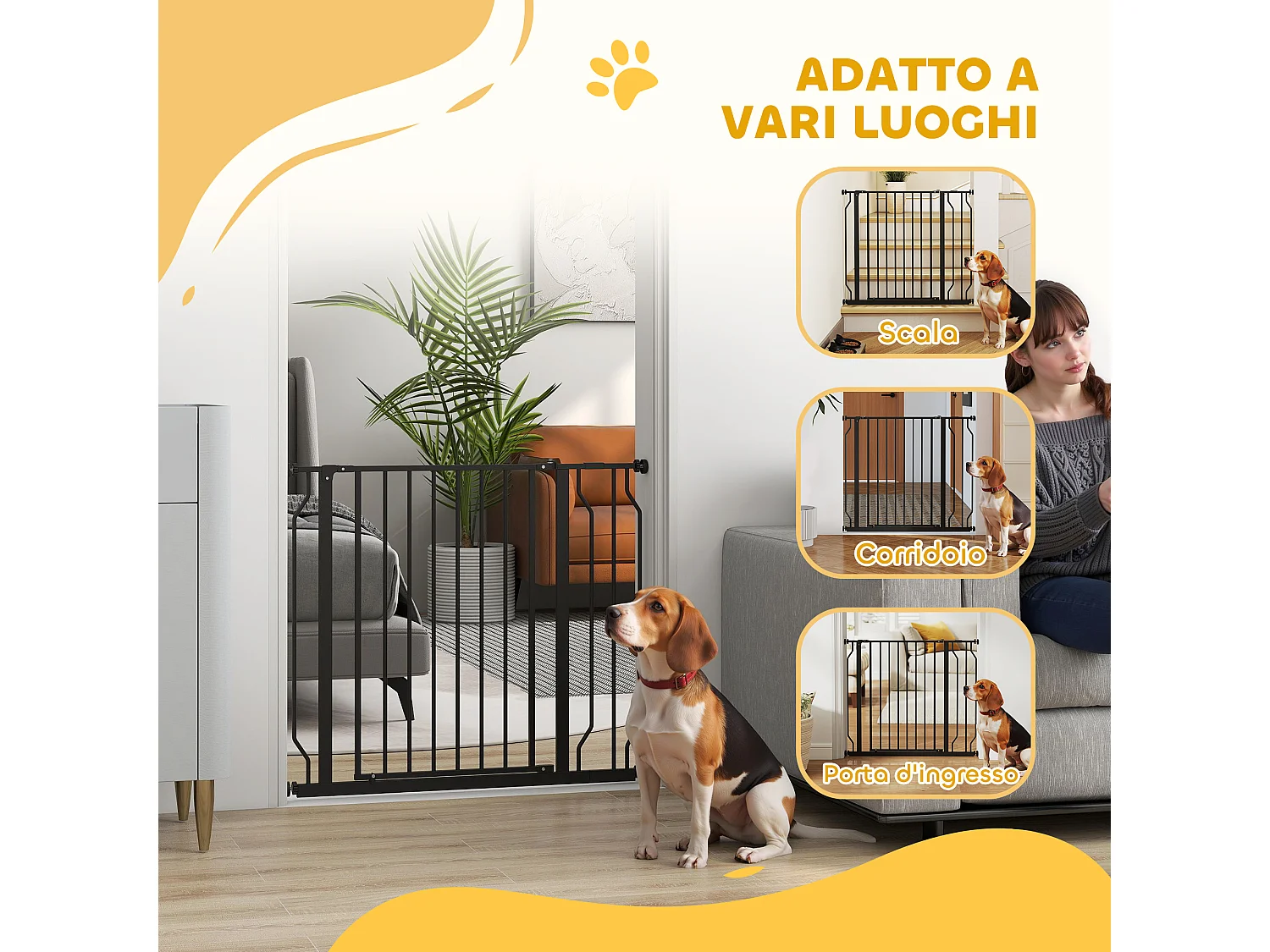 Cancelletto di sicurezza per cani estensibile in acciaio e abs nero