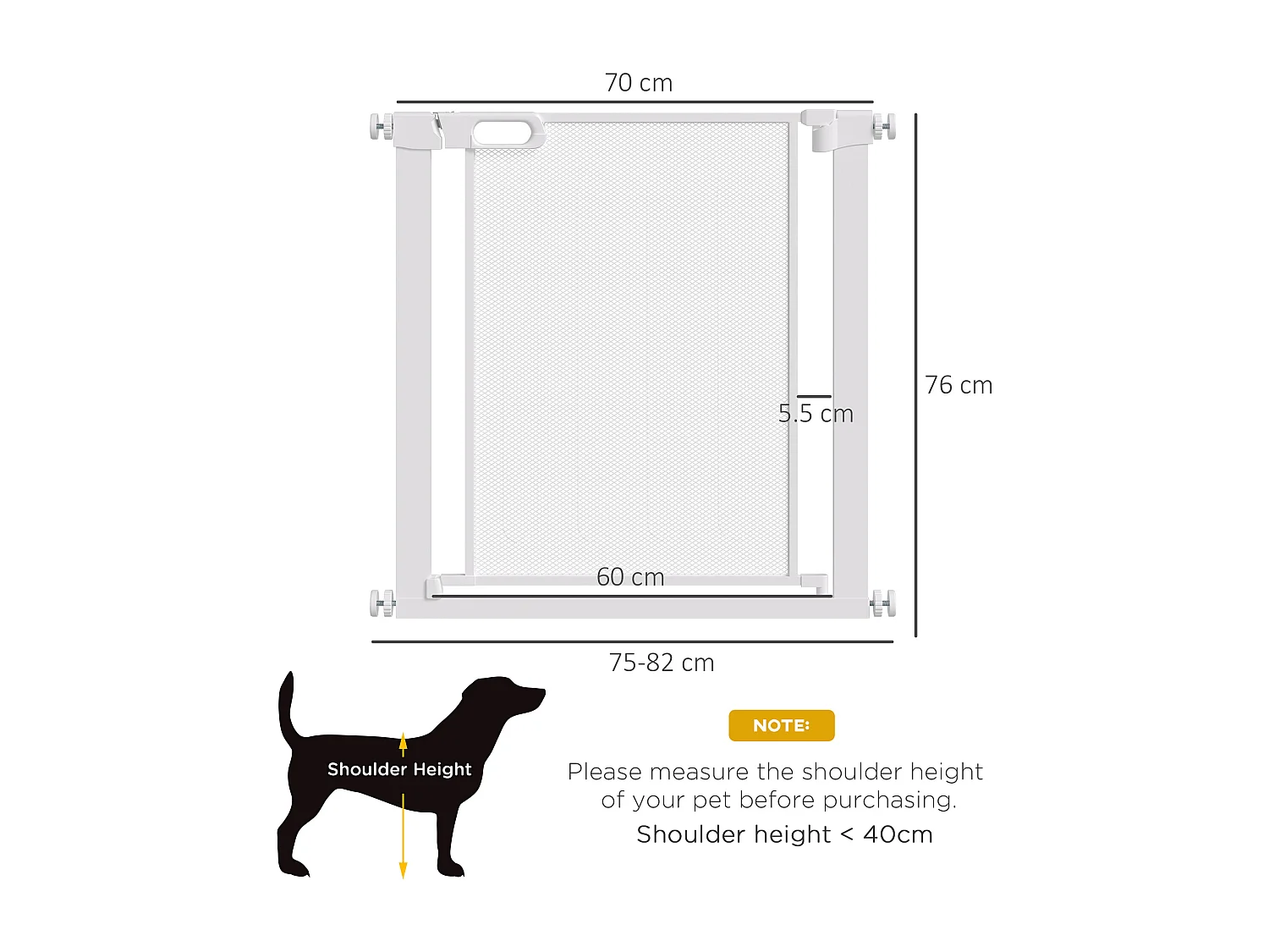 Cancello per cani regolabile 75-82 cm con chiusura automatica bianco