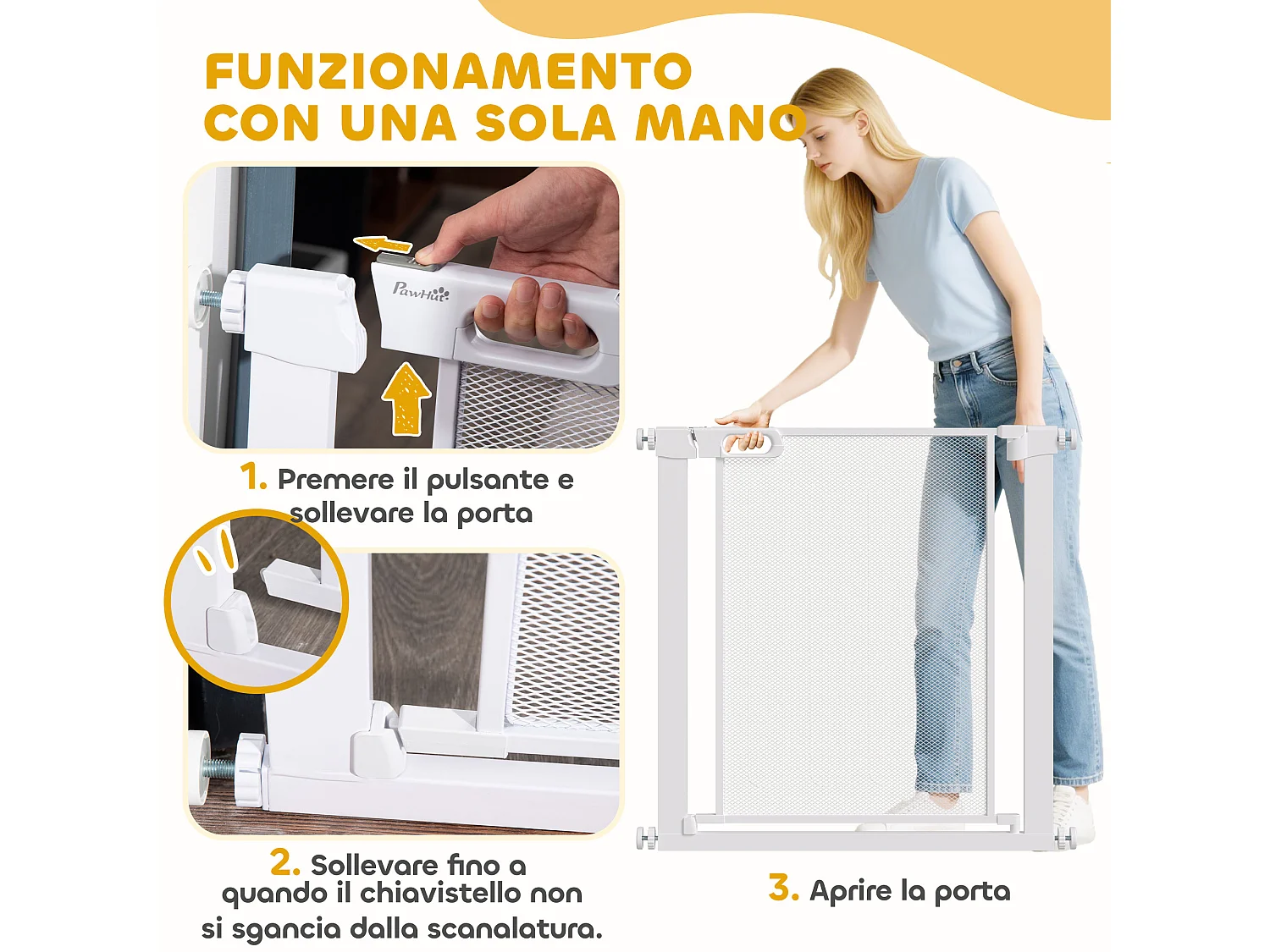 Cancello per cani regolabile 75-82 cm con chiusura automatica bianco