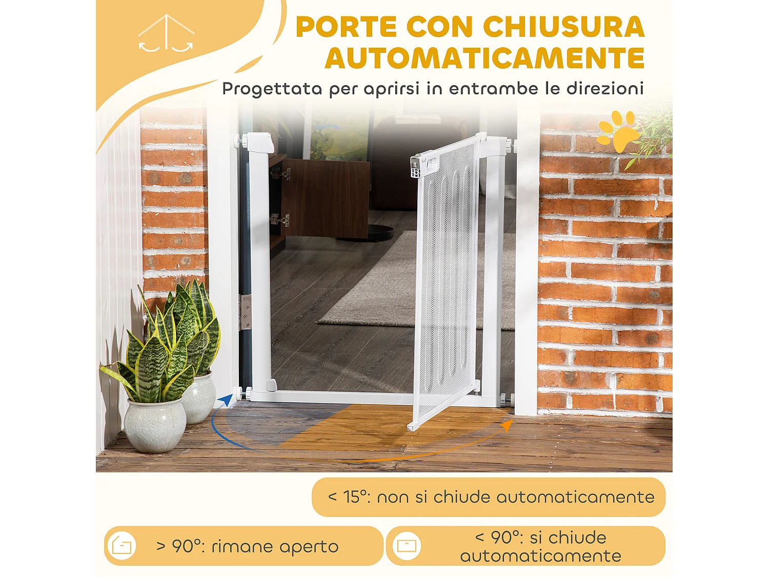 Cancello per cani regolabile 75-82 cm con chiusura automatica bianco