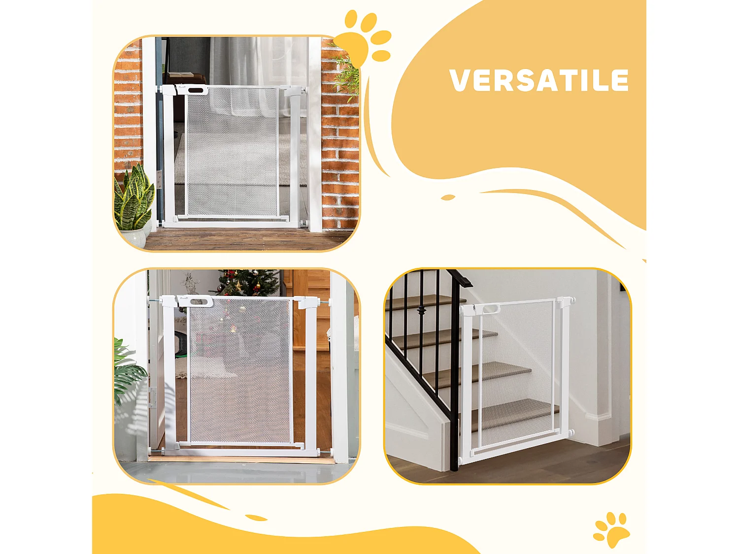 Cancello per cani regolabile 75-82 cm con chiusura automatica bianco