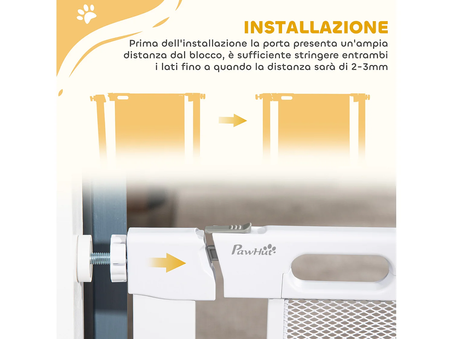 Cancello per cani regolabile 75-82 cm con chiusura automatica bianco
