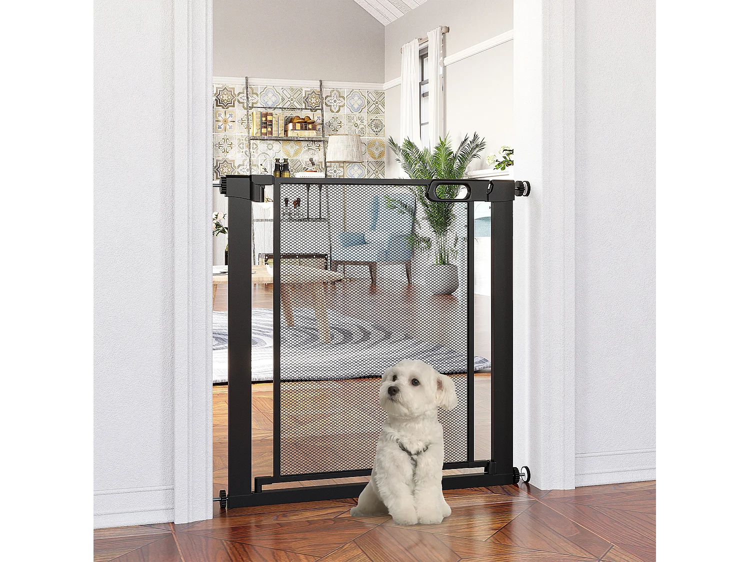 Cancellino per cani estensibile 75-82 cm con chiusura automatica nero