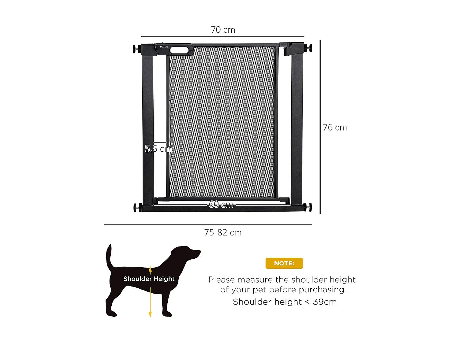 Cancellino per cani estensibile 75-82 cm con chiusura automatica nero