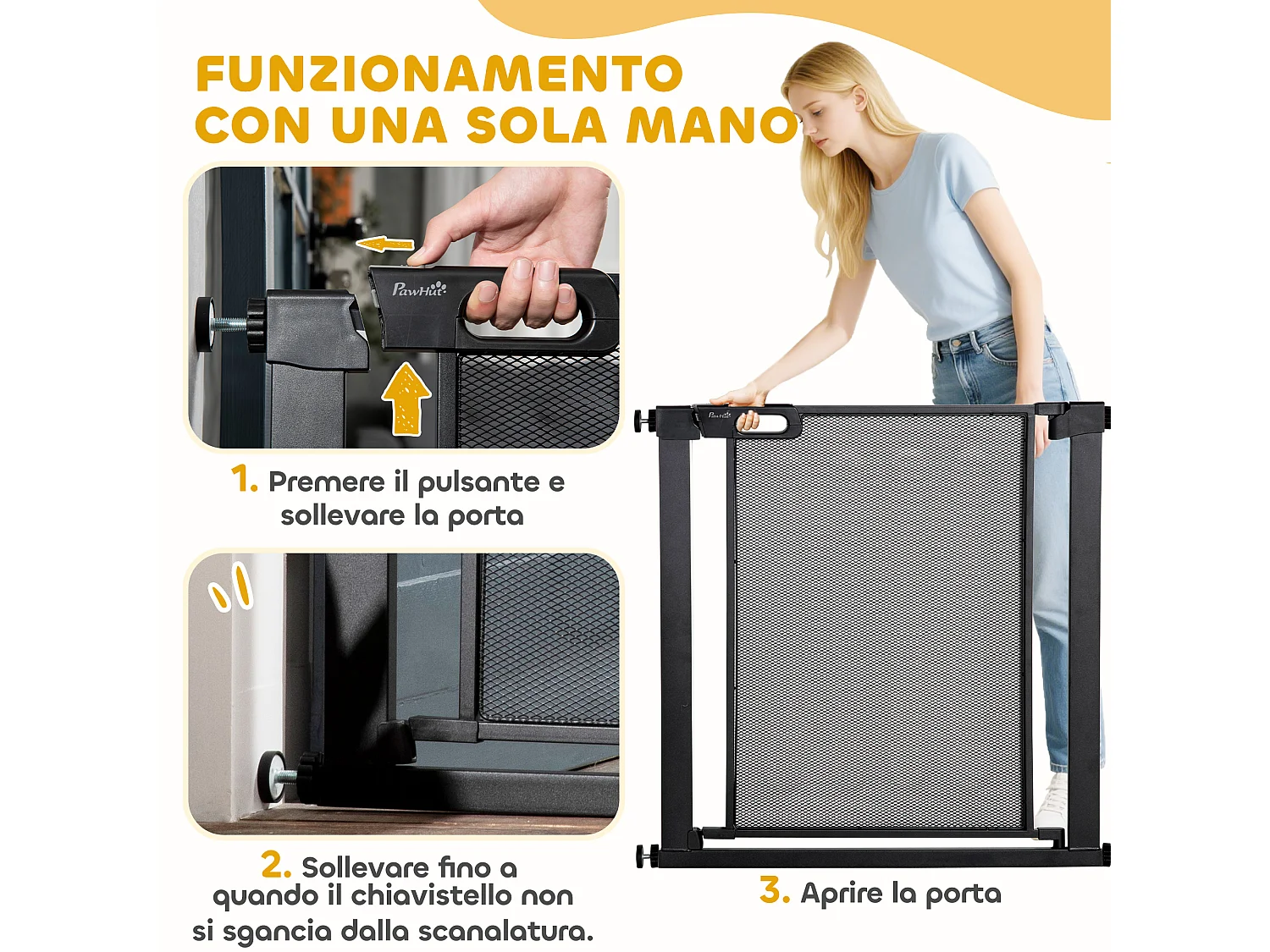 Cancellino per cani estensibile 75-82 cm con chiusura automatica nero