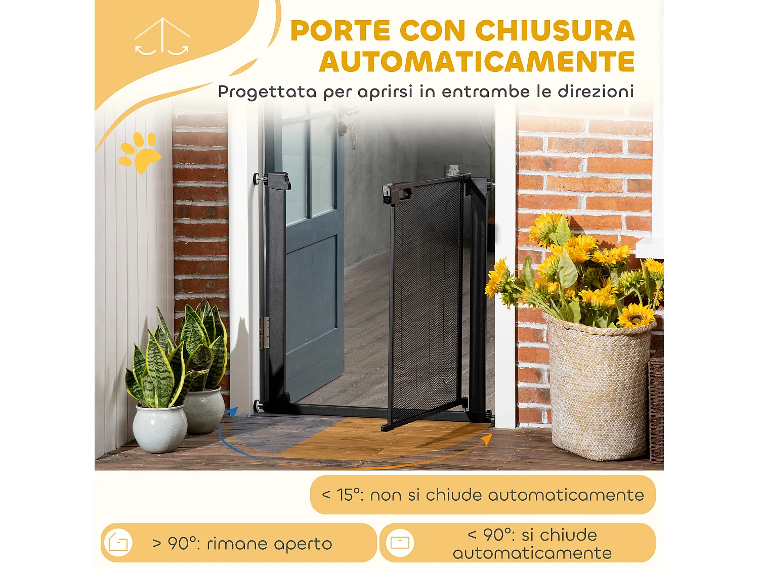 Cancellino per cani estensibile 75-82 cm con chiusura automatica nero