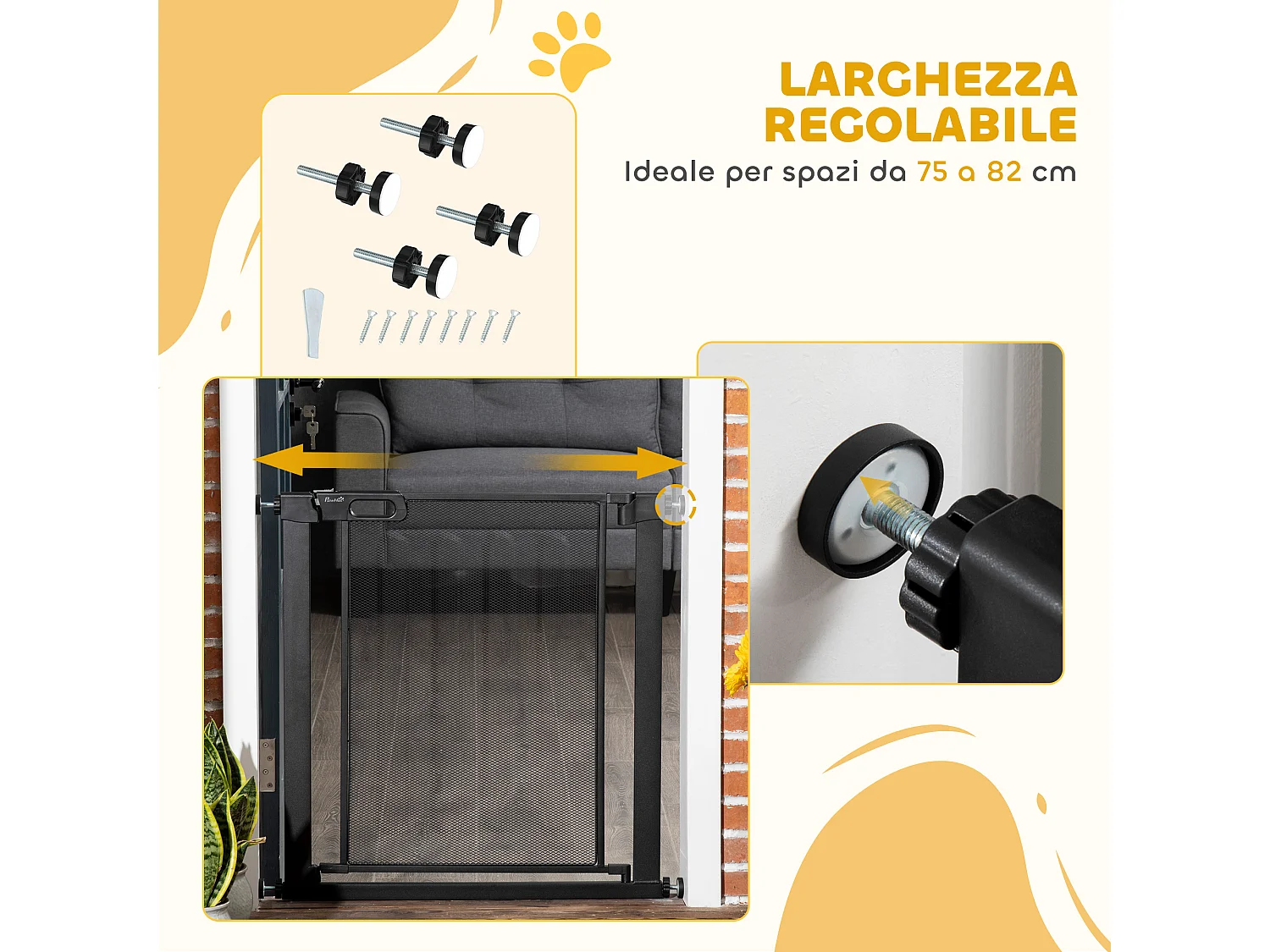 Cancellino per cani estensibile 75-82 cm con chiusura automatica nero
