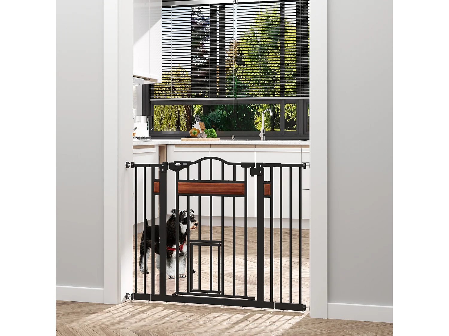 Cancelletto per cani con chiusura automatica 74-105x76.2 cm nero