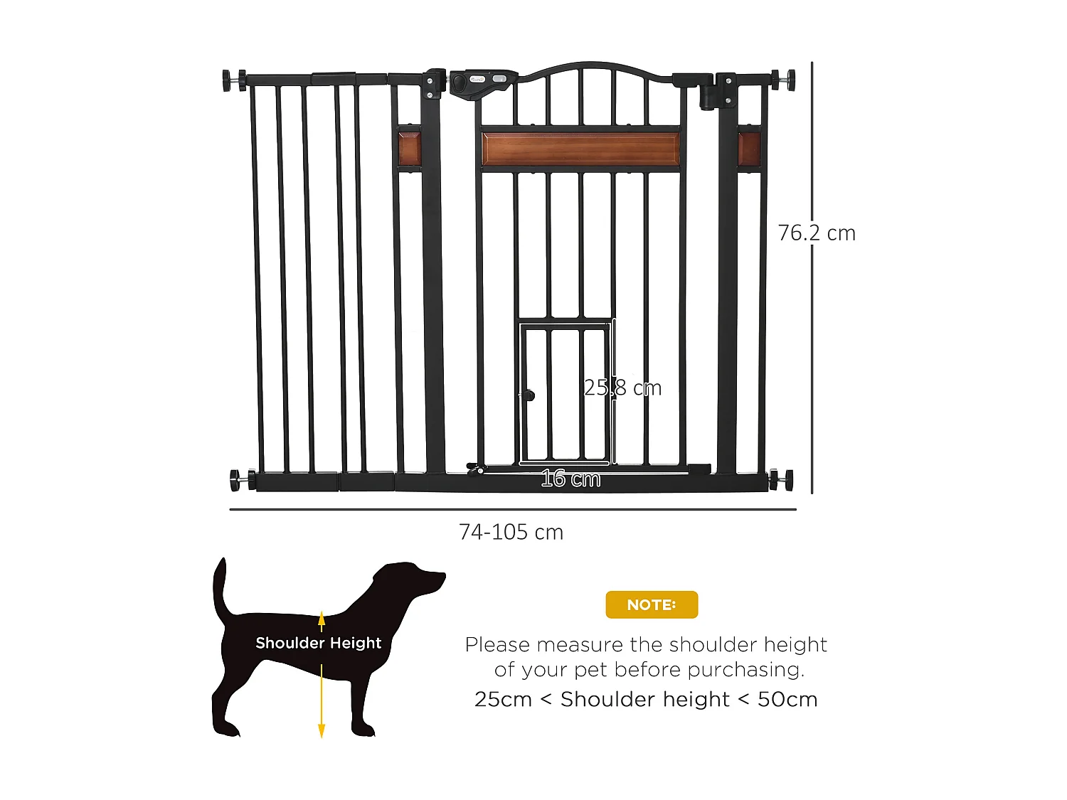 Cancelletto per cani con chiusura automatica 74-105x76.2 cm nero
