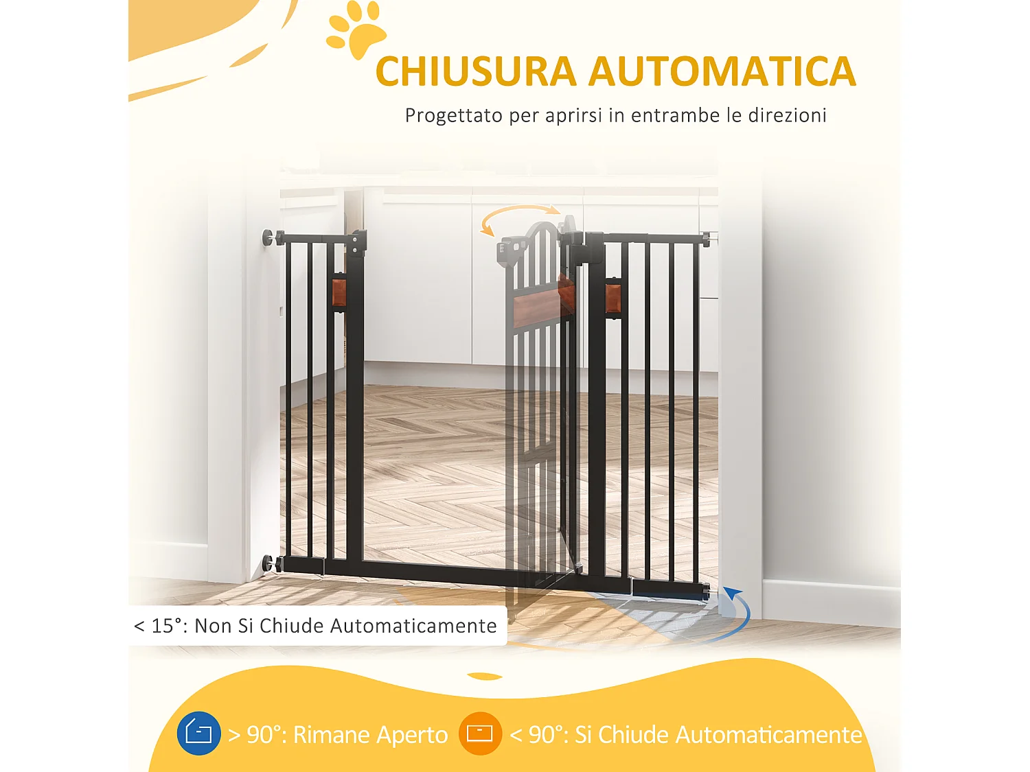 Cancelletto per cani con chiusura automatica 74-105x76.2 cm nero