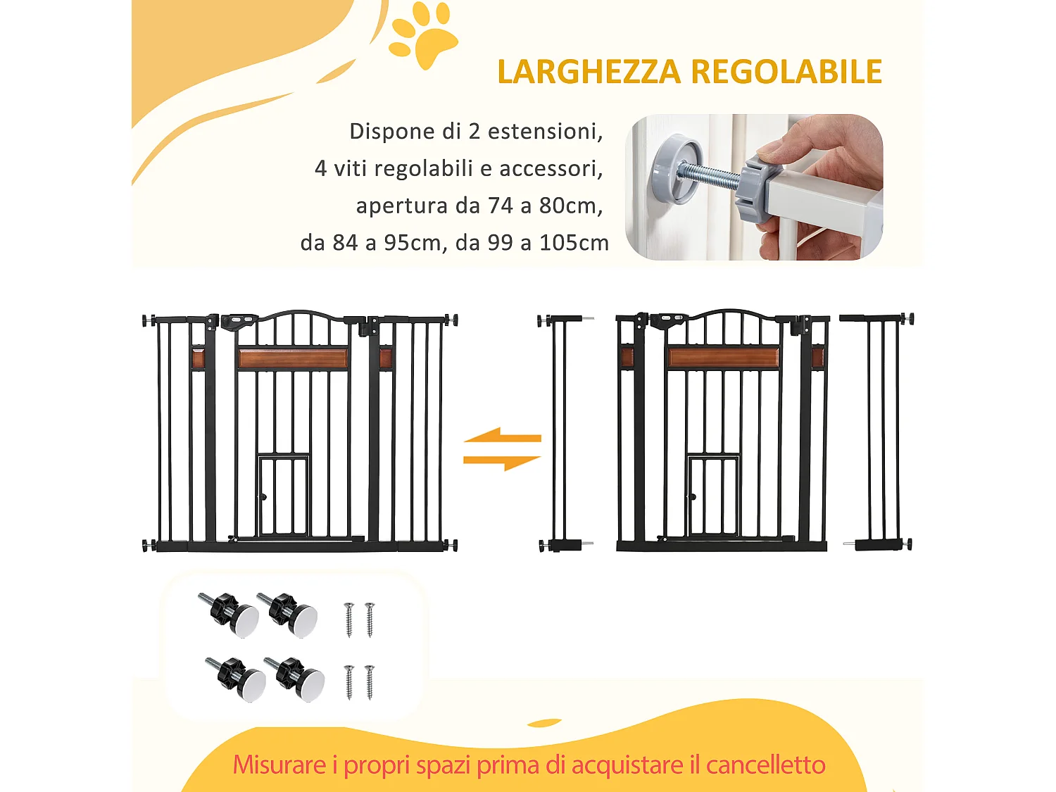 Cancelletto per cani con chiusura automatica 74-105x76.2 cm nero