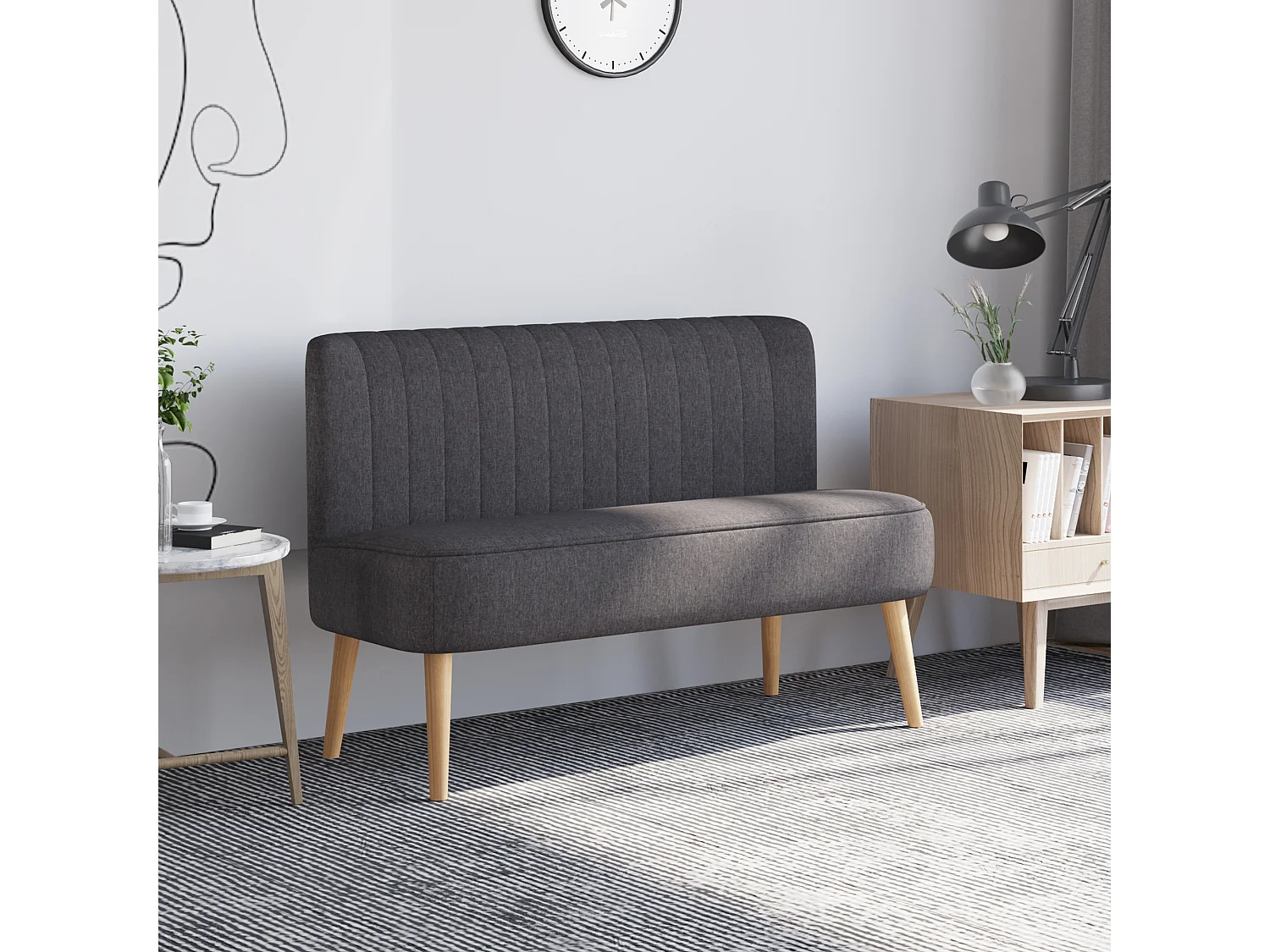 Divanetto 2 posti moderno senza braccioli in tessuto grigio scuro