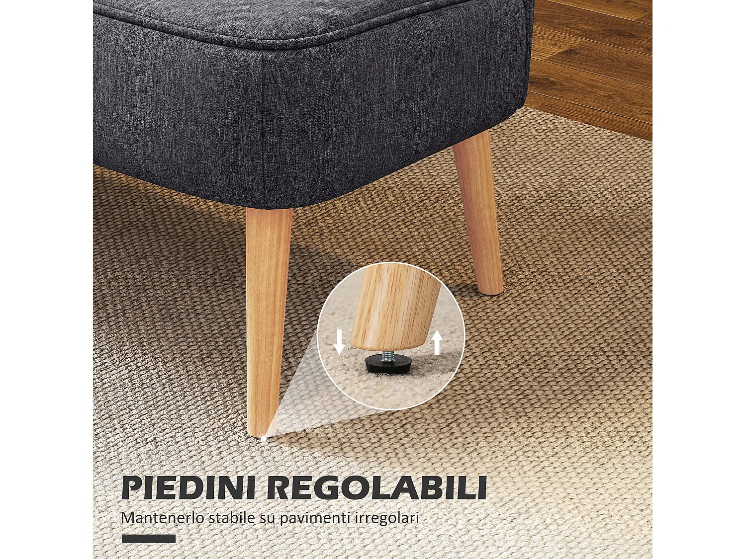 Divanetto 2 posti moderno senza braccioli in tessuto grigio scuro