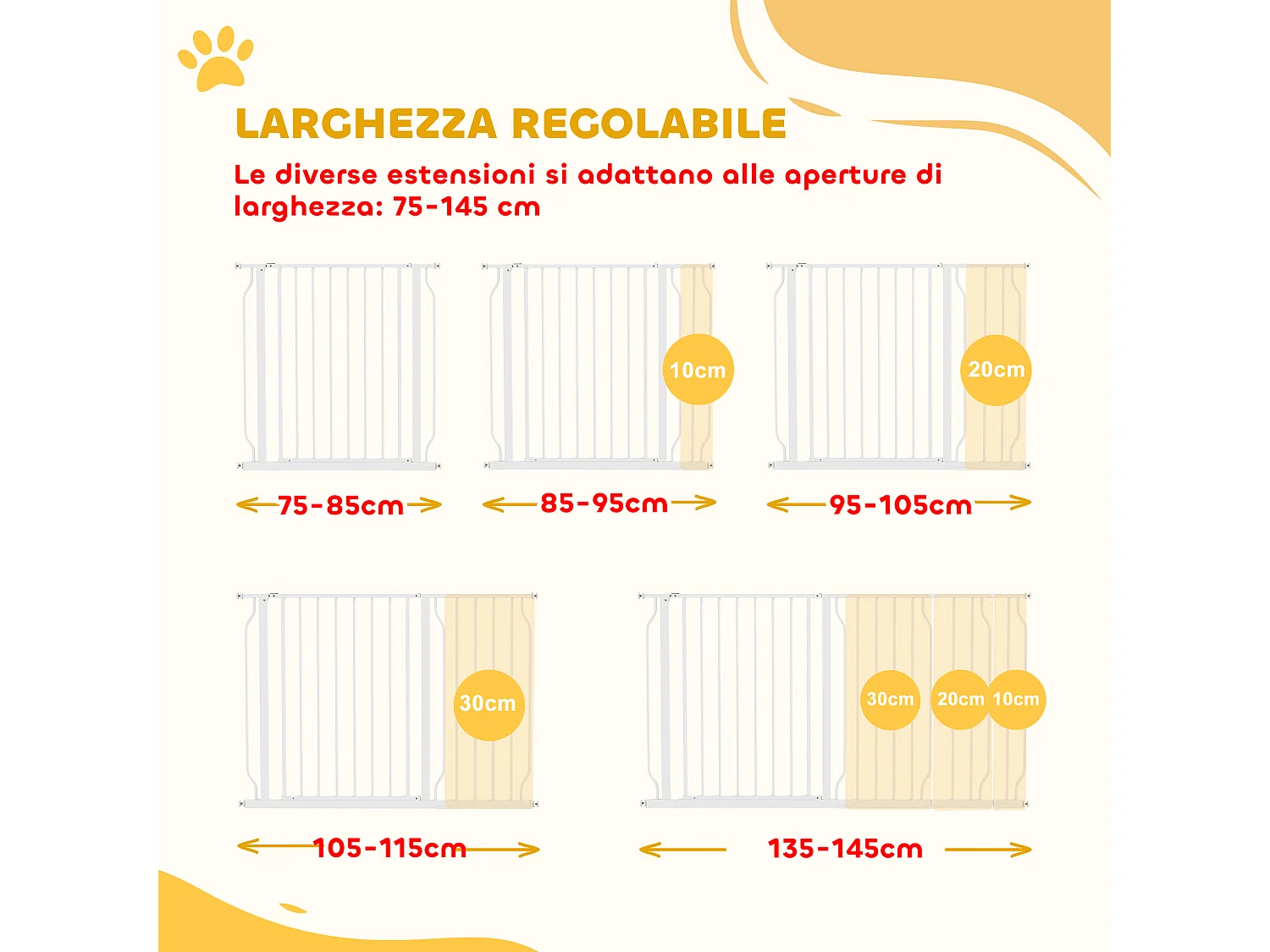 Cancelletto di sicurezza per cani estensibile 75-145 cm acciaio