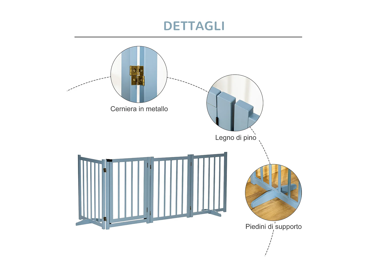 Cancellino per cani pieghevole 4 pannelli in legno grigio
