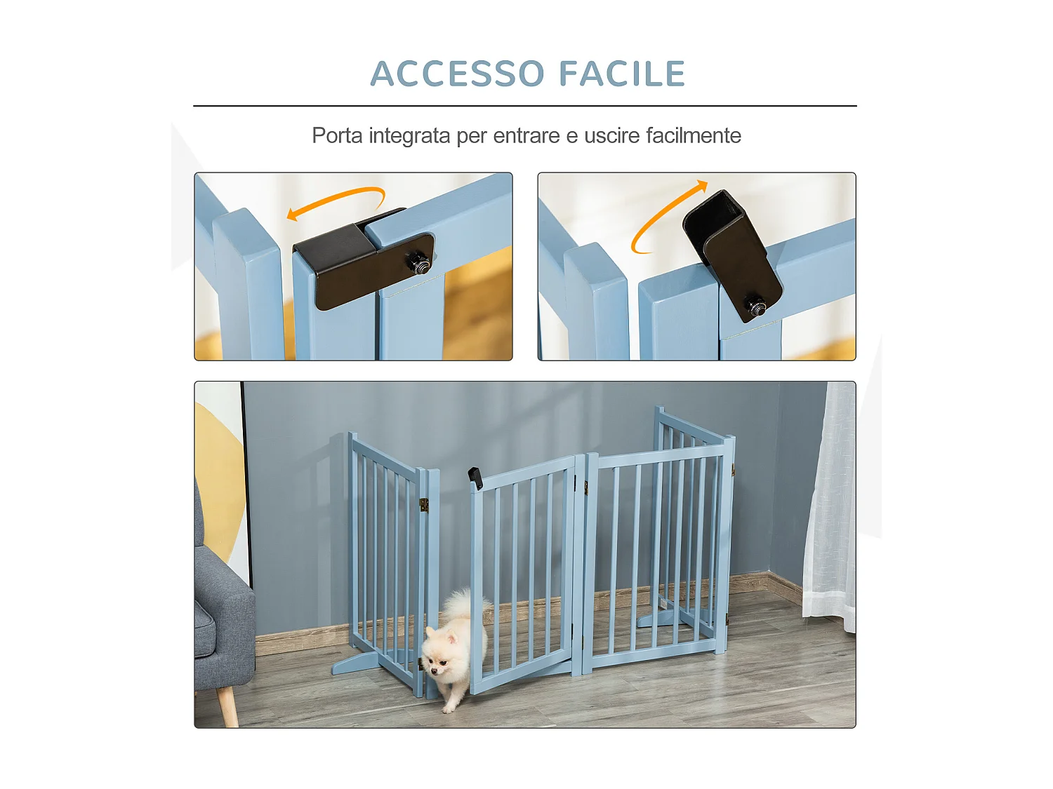 Cancellino per cani pieghevole 4 pannelli in legno grigio