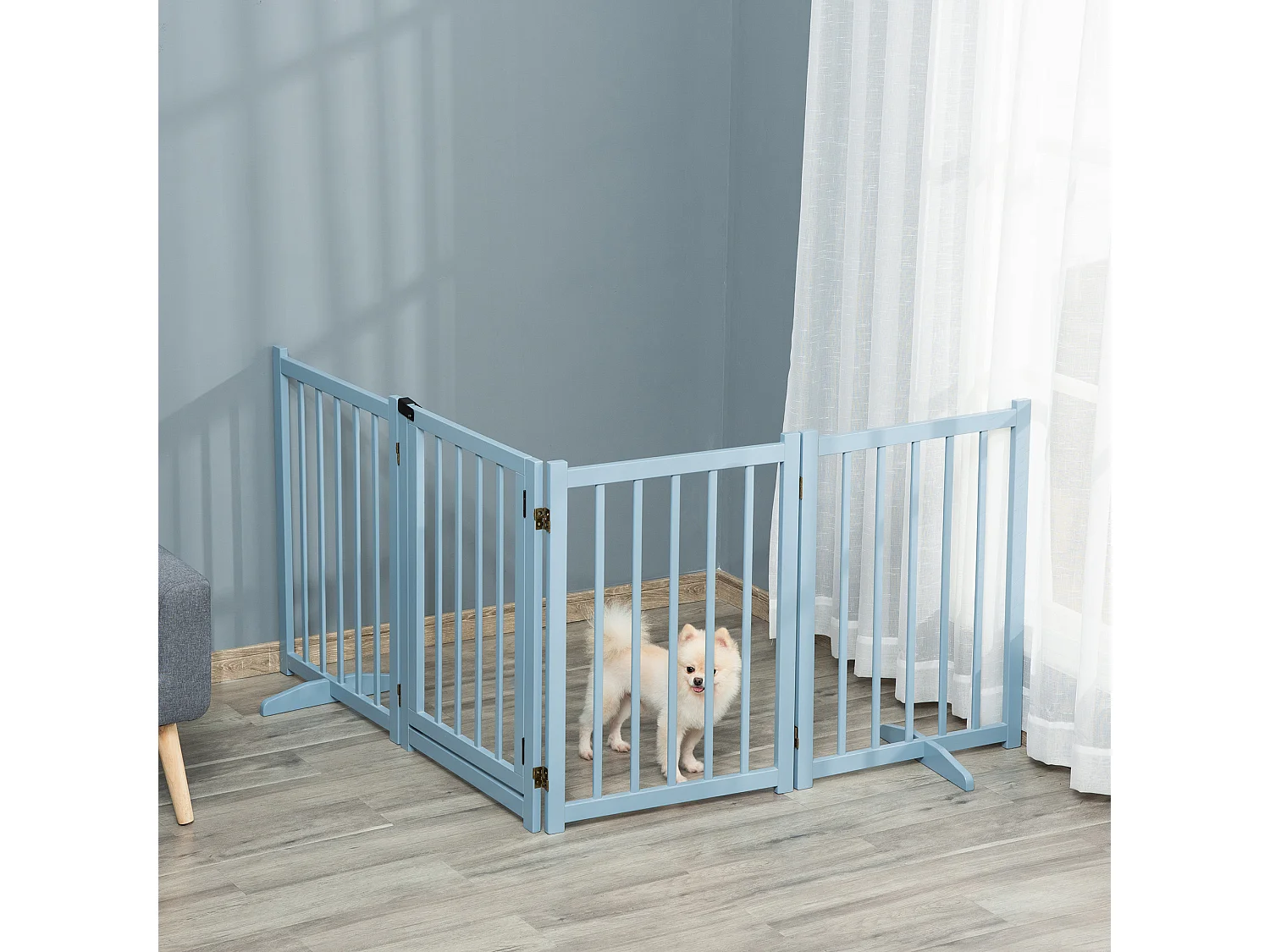 Cancellino per cani pieghevole 4 pannelli in legno grigio