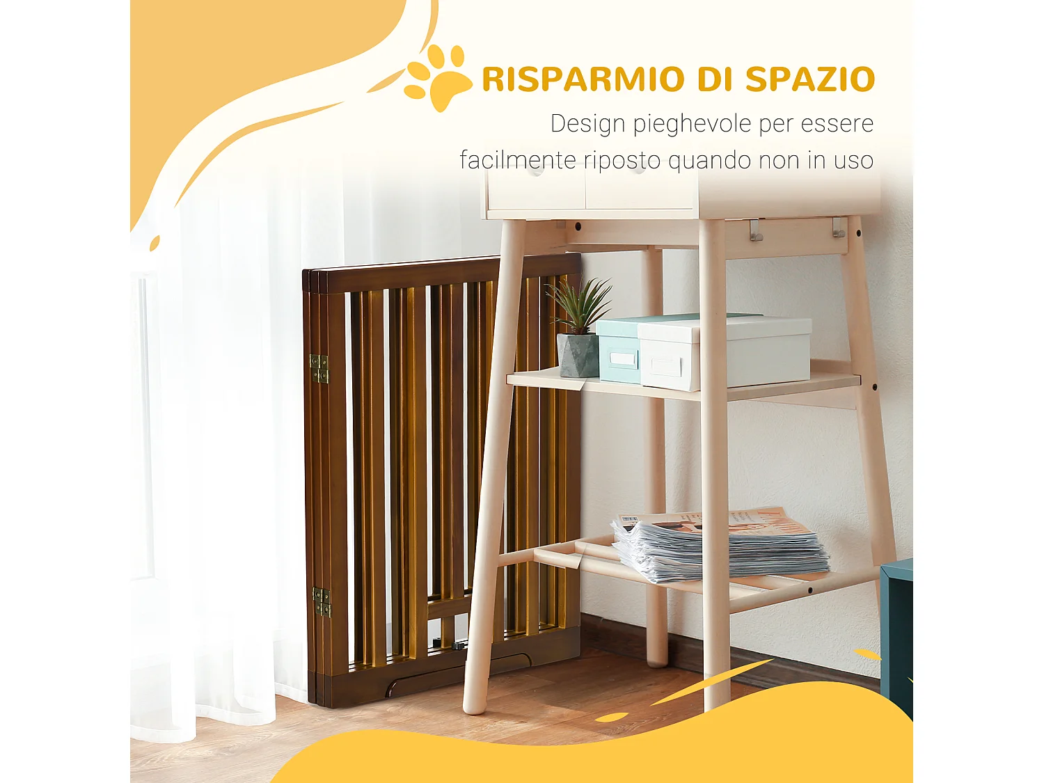 Cancellino per cani pieghevole in legno di pino marrone scuro