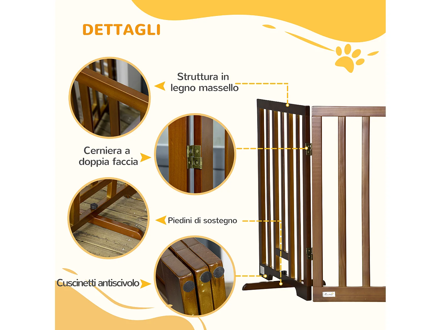 Cancellino per cani pieghevole in legno di pino marrone scuro