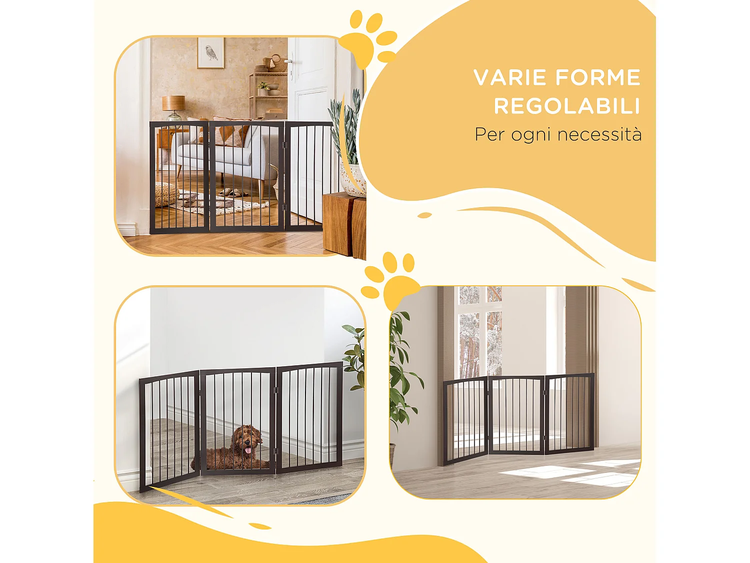 Cancellino pieghevole per cani a 3 sezioni in legno marrone