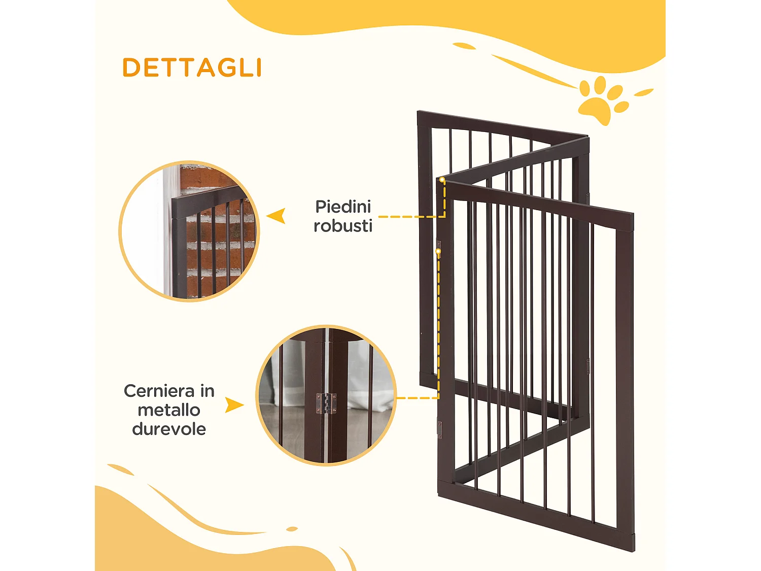 Cancellino pieghevole per cani a 3 sezioni in legno marrone