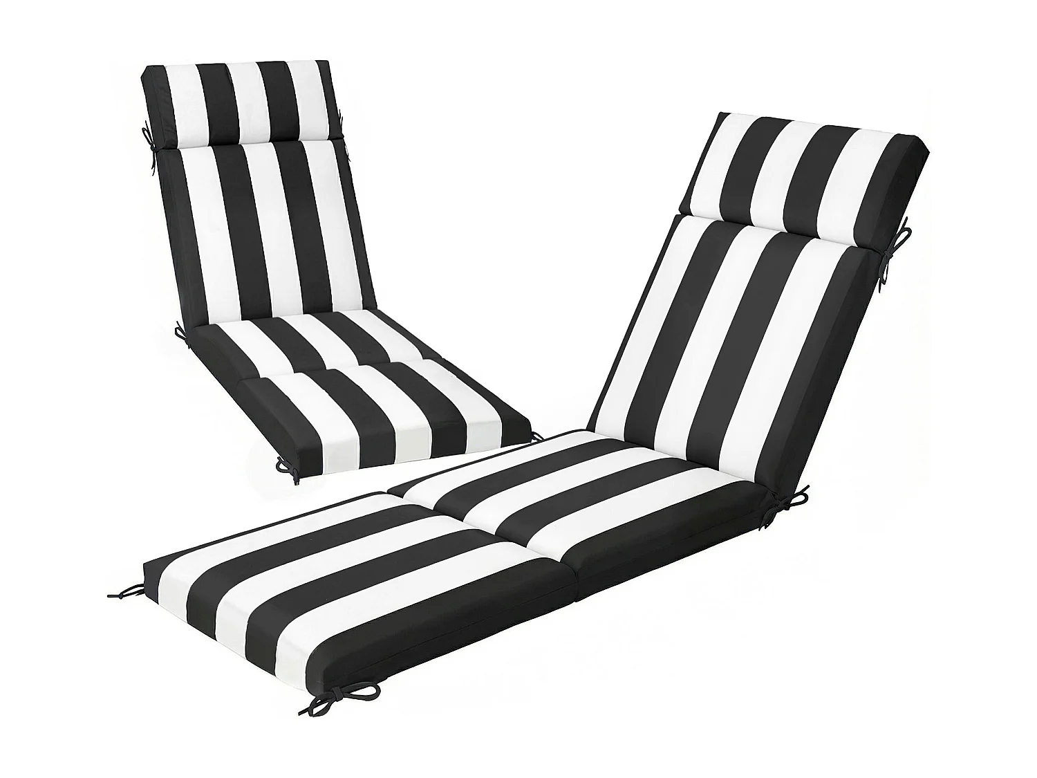 Set 2 cuscini sedie con 6 lacci in cotone nero e bianco
